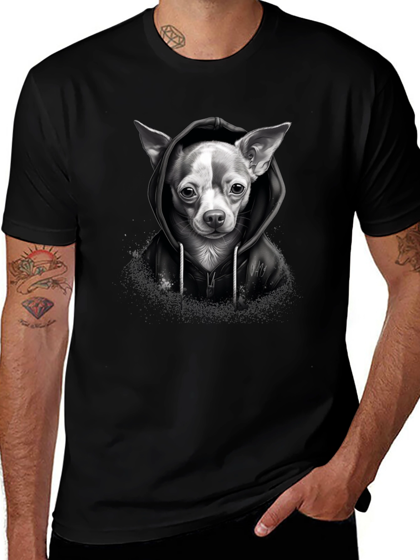 Chihuahua Hoodie Graphic Tee - Unisex Black T-Shirt