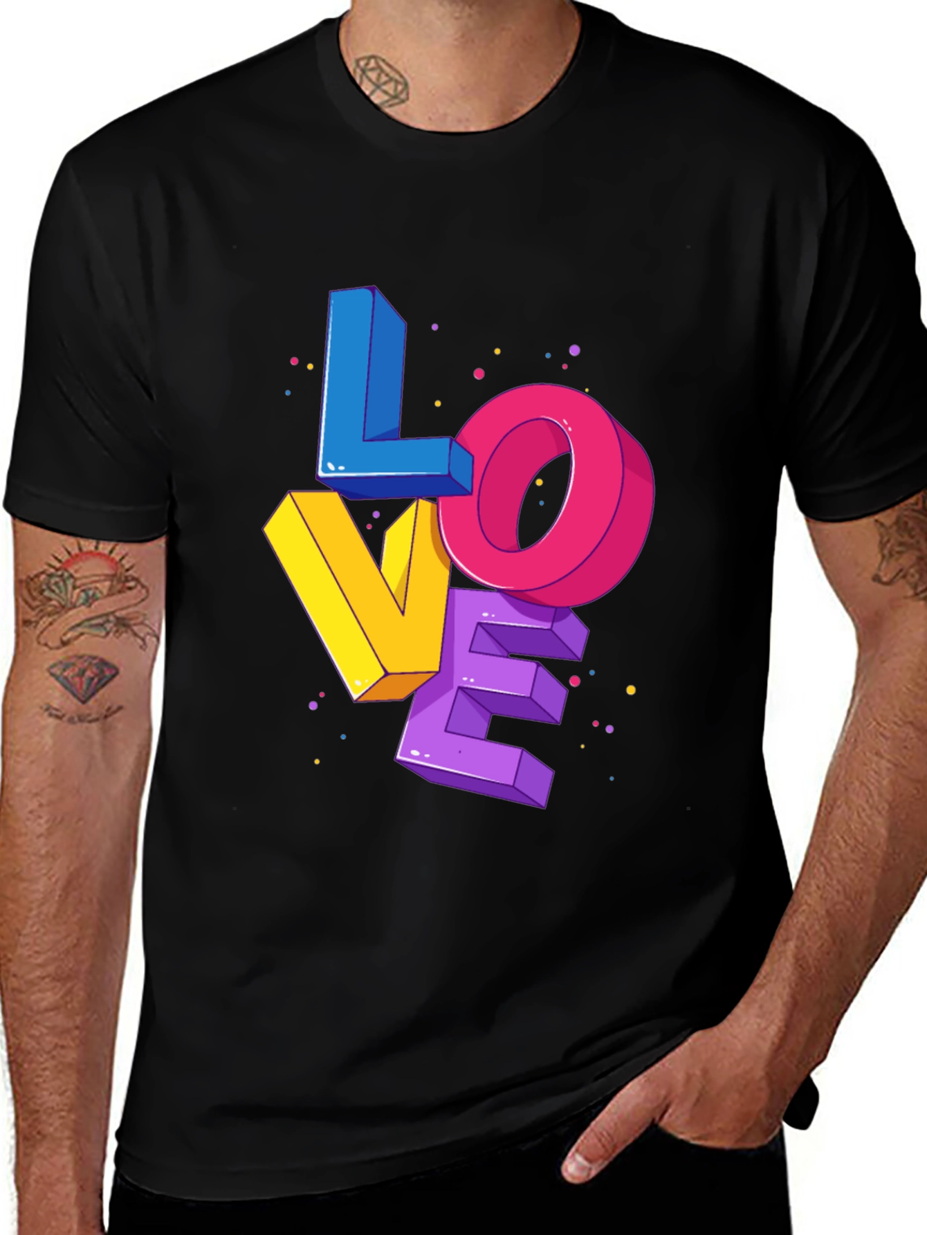 Variant 29 of Colorful 3D Love Graphic Print Black T-Shirt