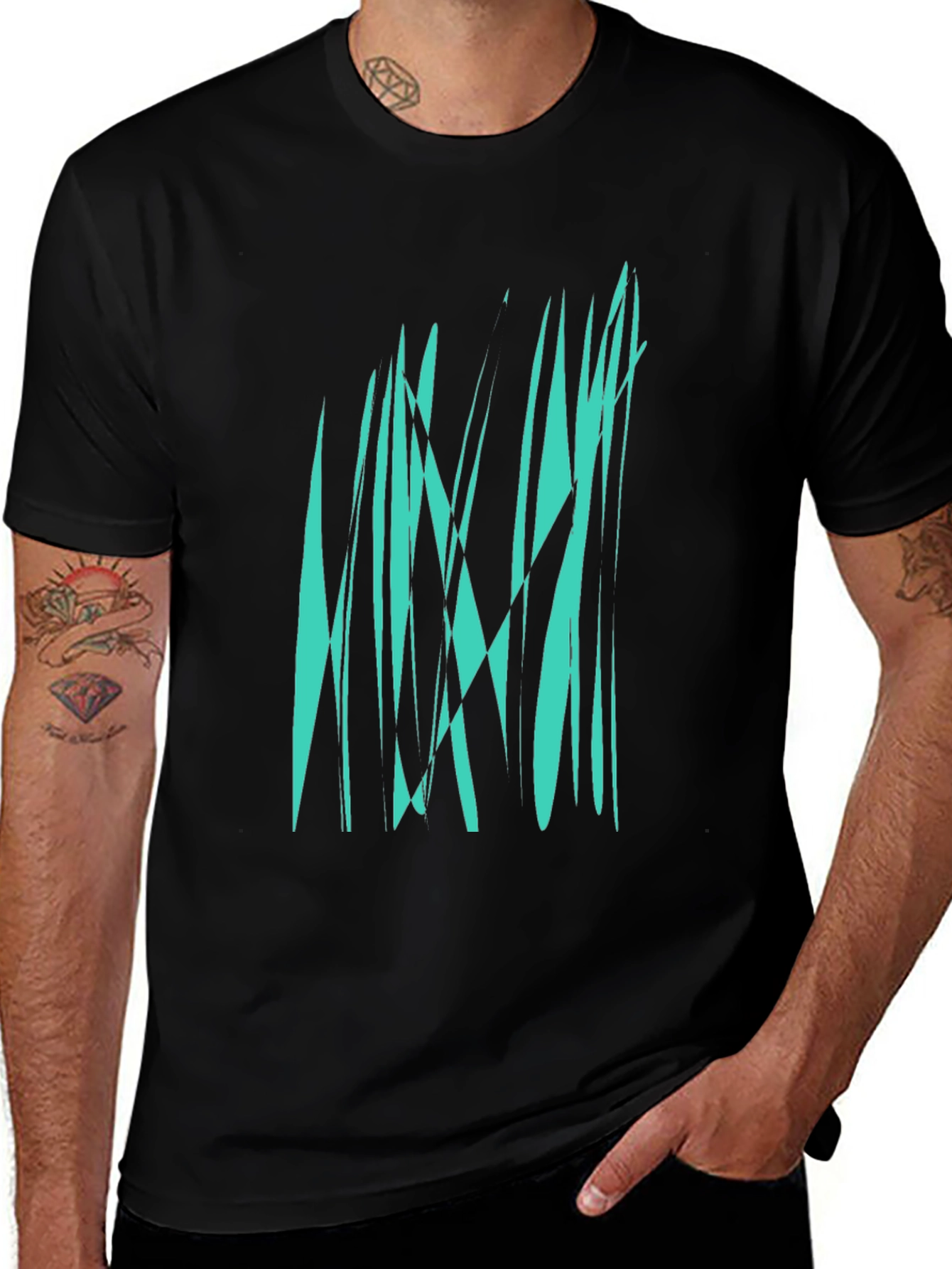 Variant 18 of Abstract Teal Graphic Print Black T-Shirt