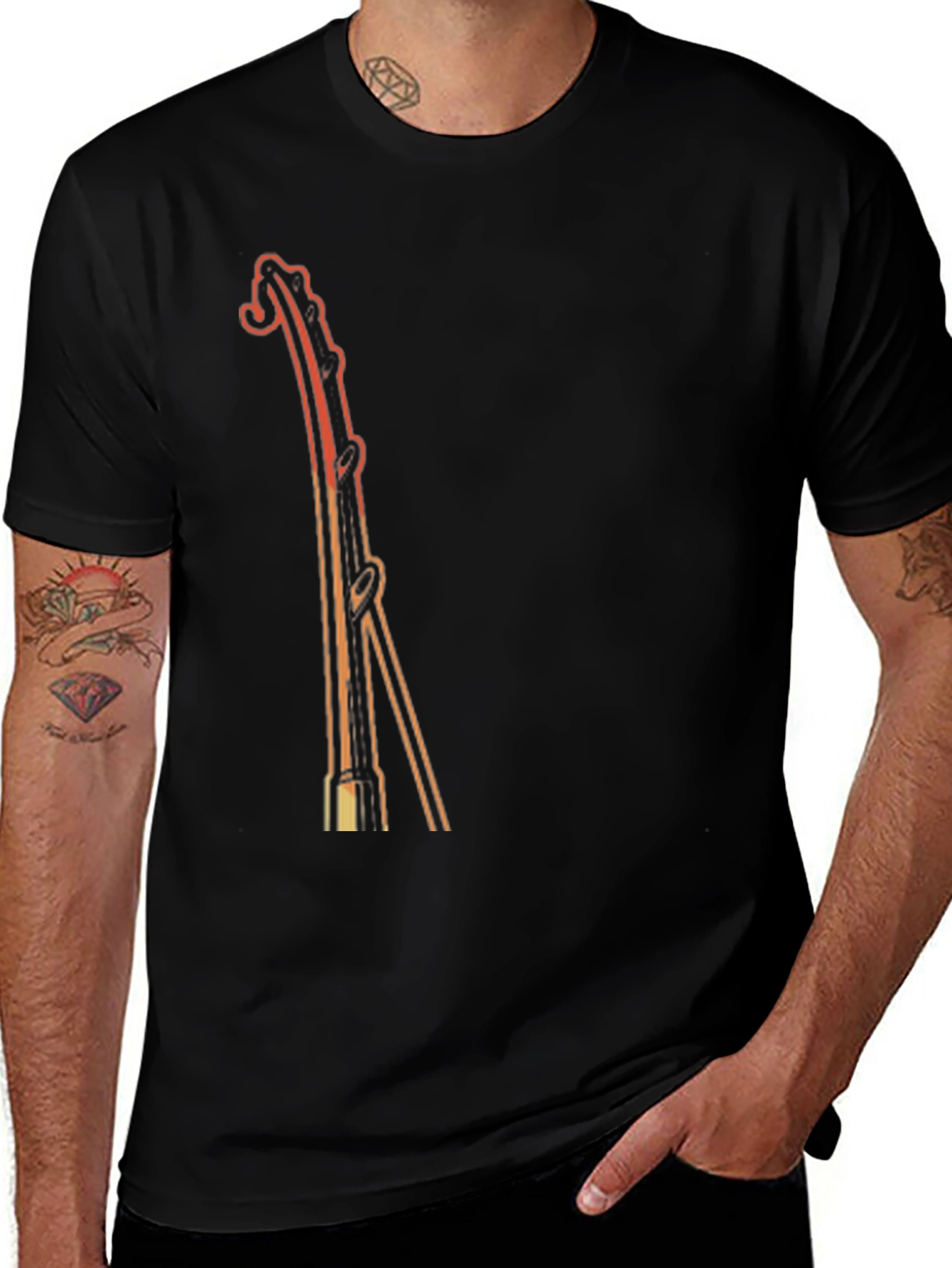 Variant 29 of Black T-Shirt with Fly Fishing Rod Graphic