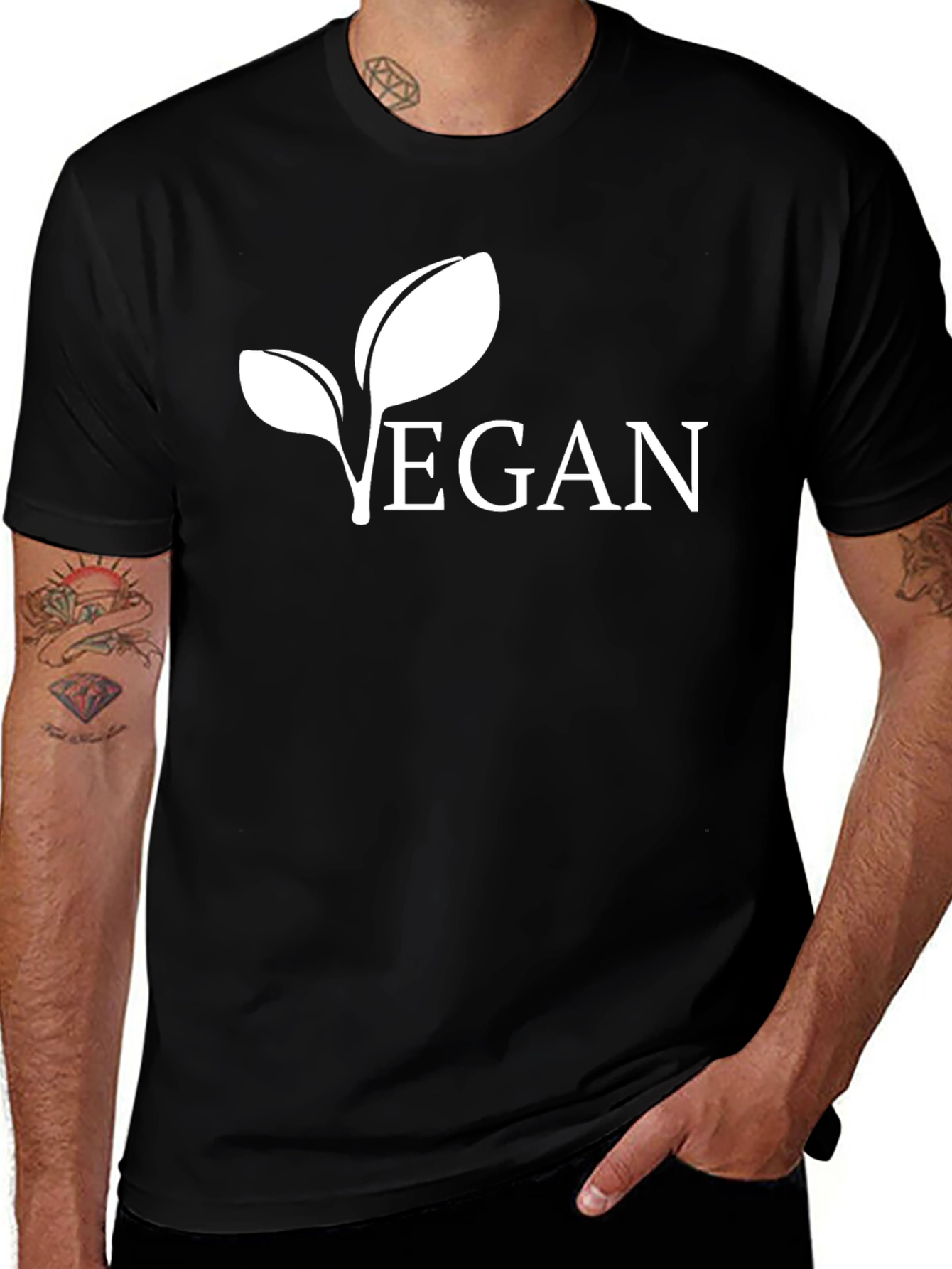 Variant 17 of Vegan Leaf Graphic Tee - Black Cotton