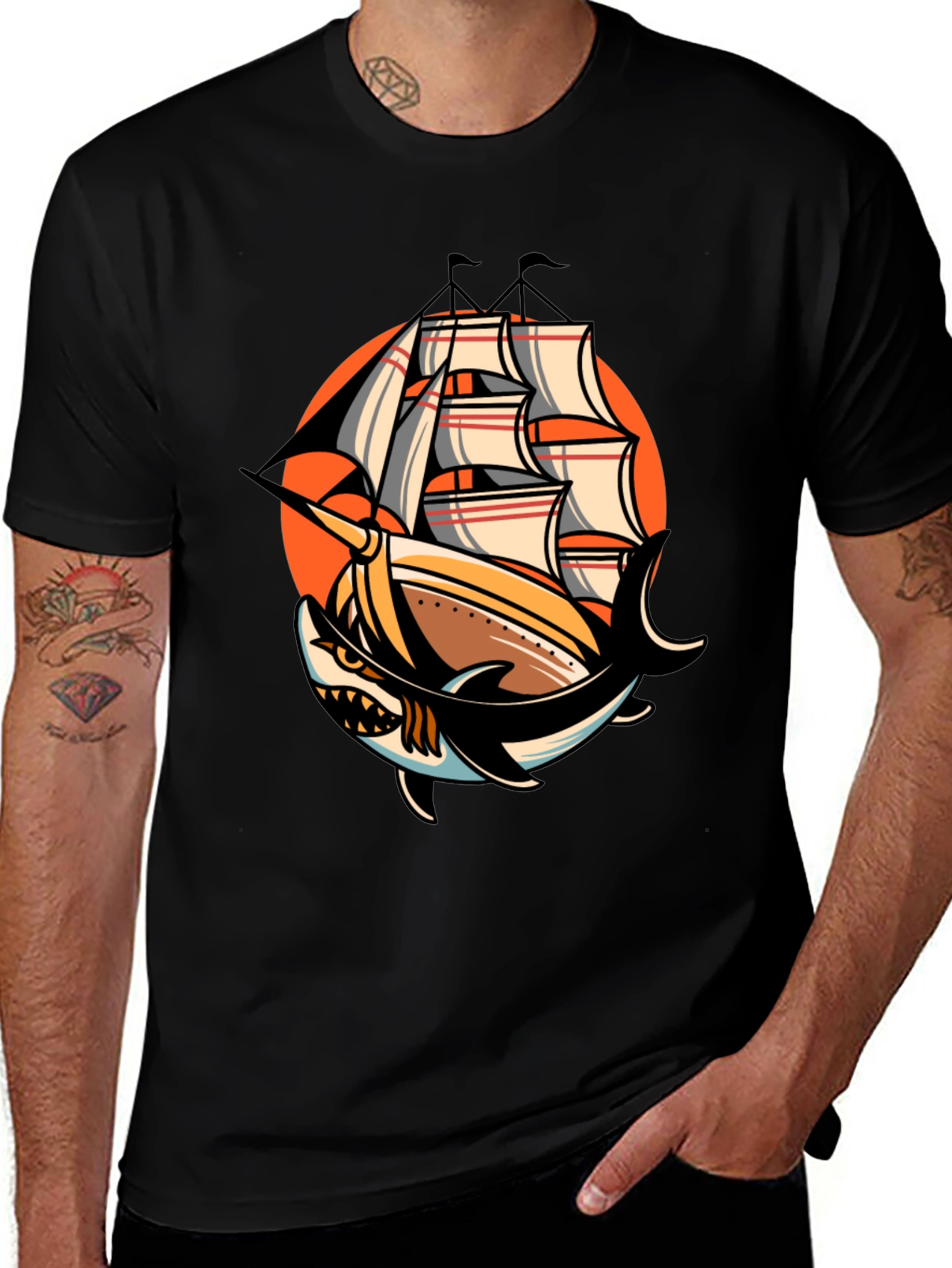 Variant 6 of Shark & Ship Graphic T-Shirt - Black