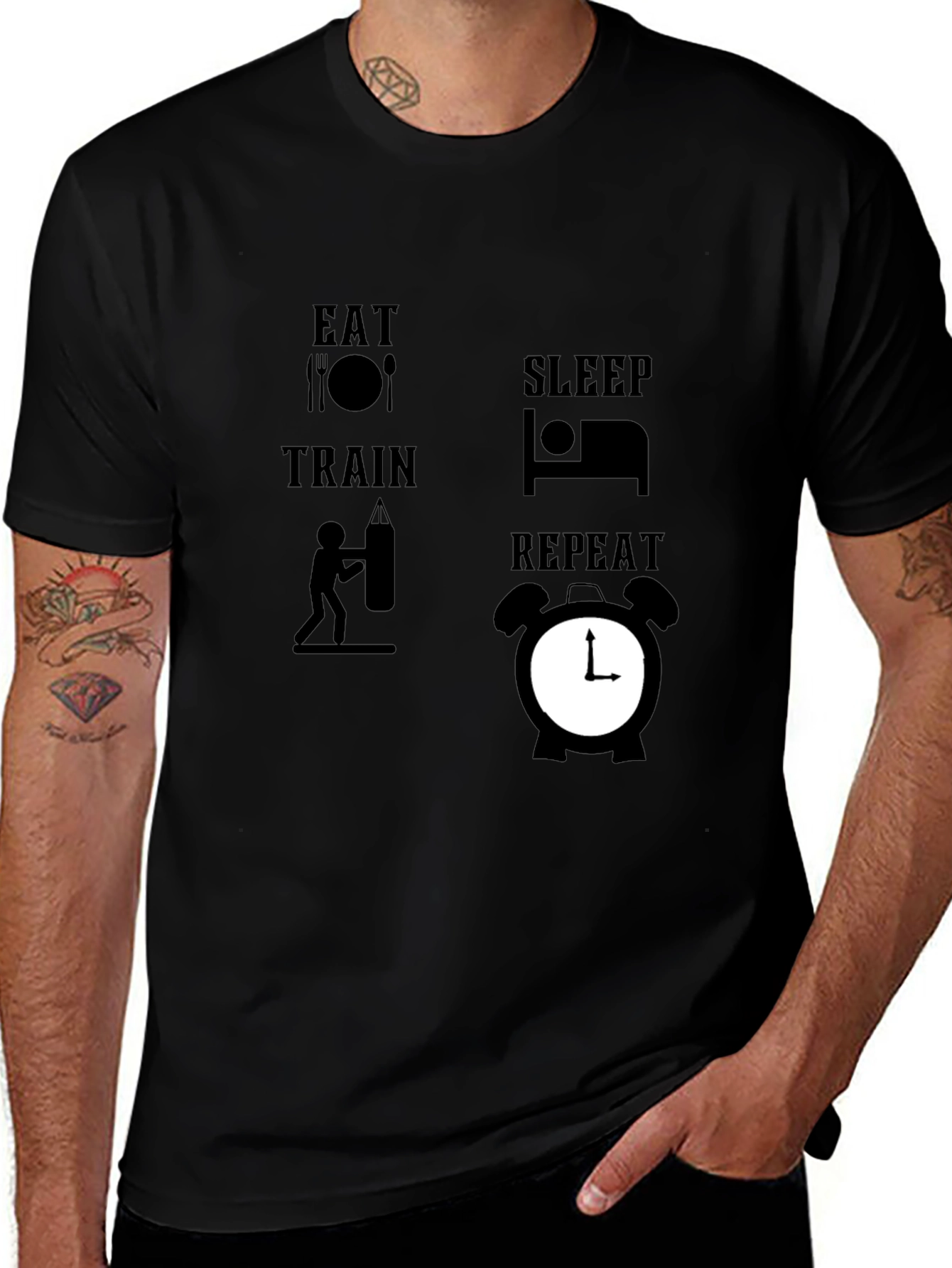 Variant 24 of Eat Sleep Train Repeat Black Graphic Tee