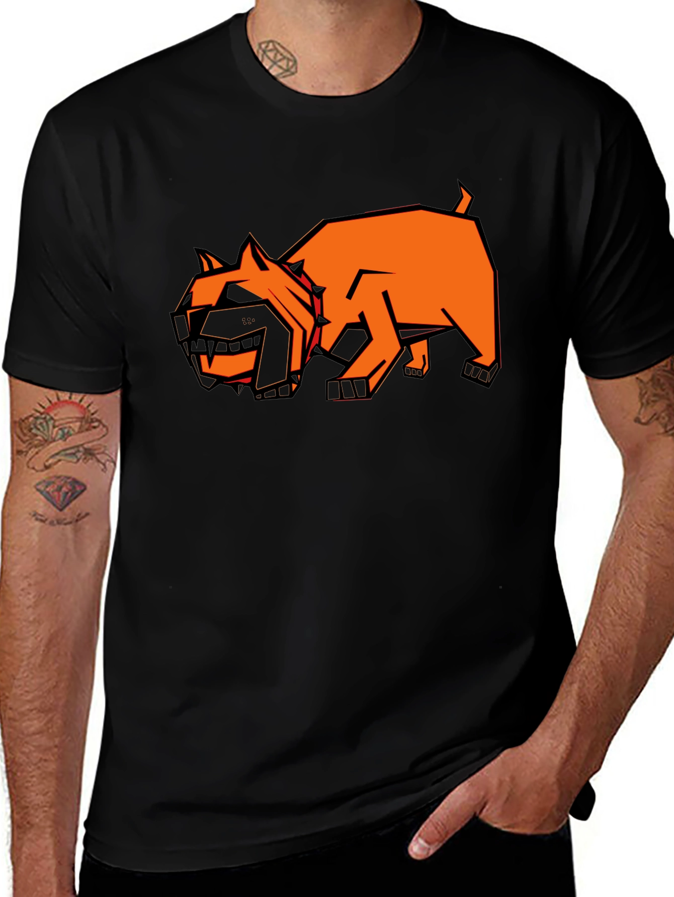 Variant 7 of Geometric Dog Graphic Tee - Men's Black T-Shirt