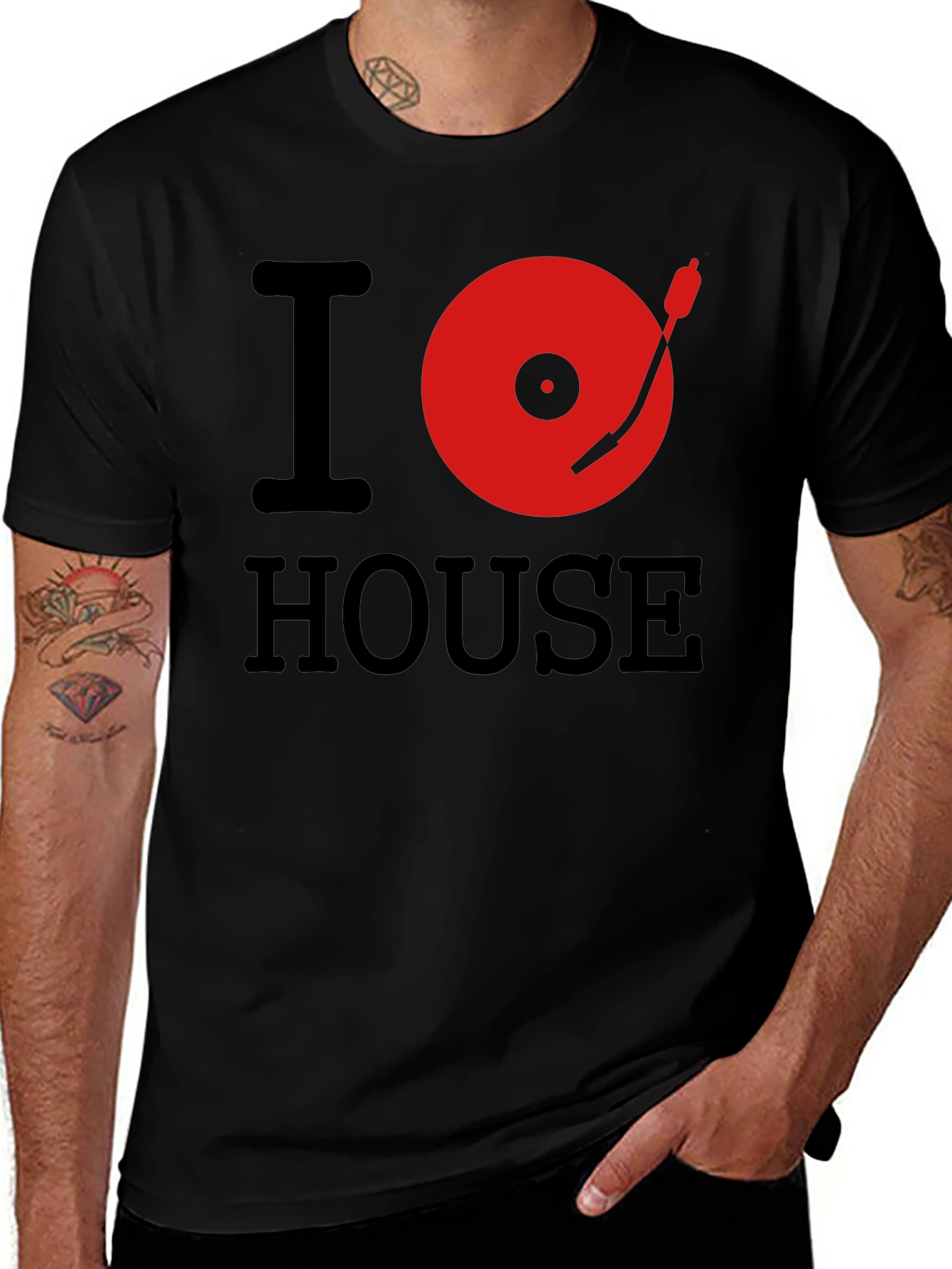 Variant 2 of I Love House Music T-Shirt DJ Black Tee