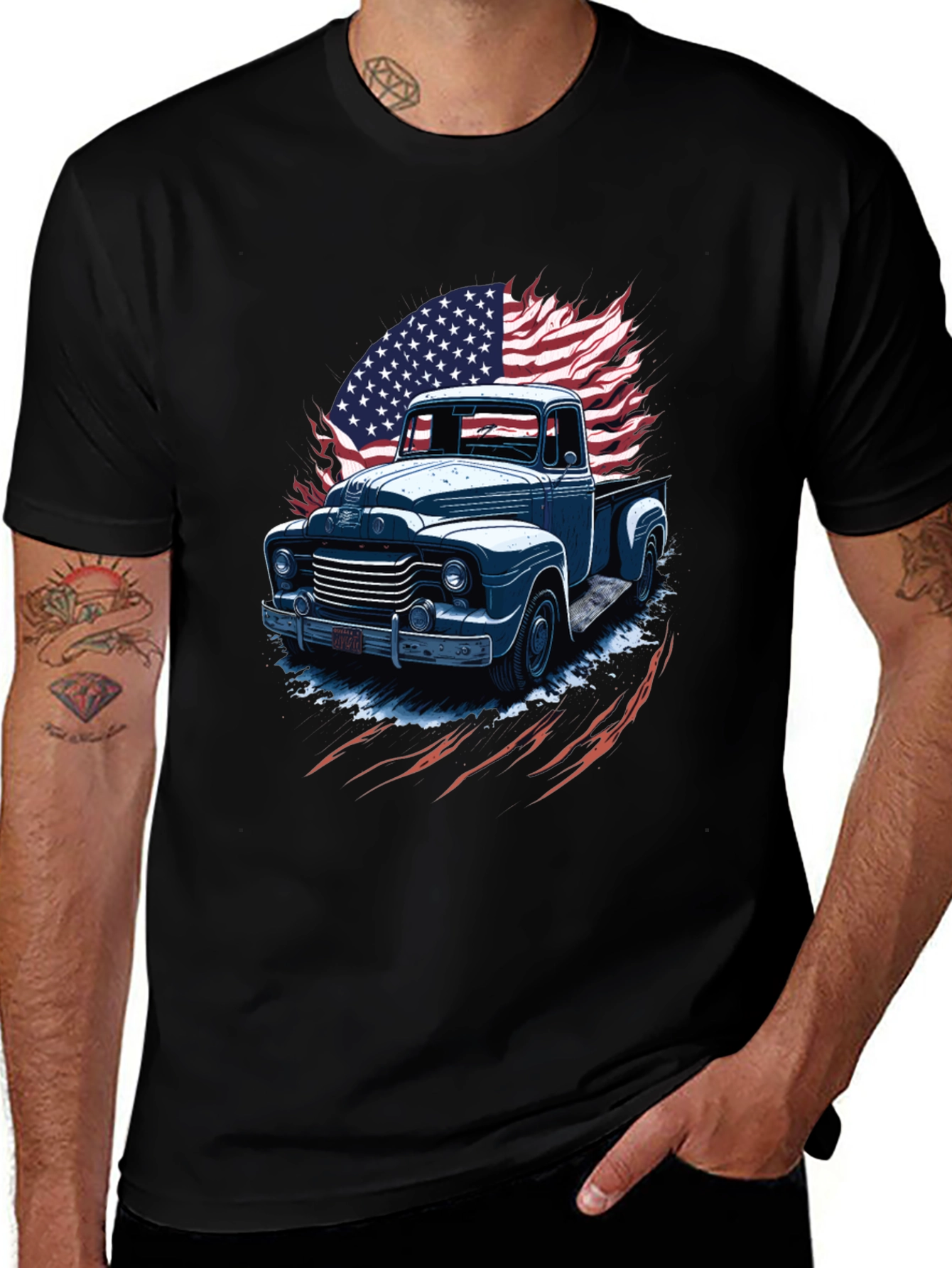 Variant 4 of Vintage Truck American Flag Graphic T-Shirt