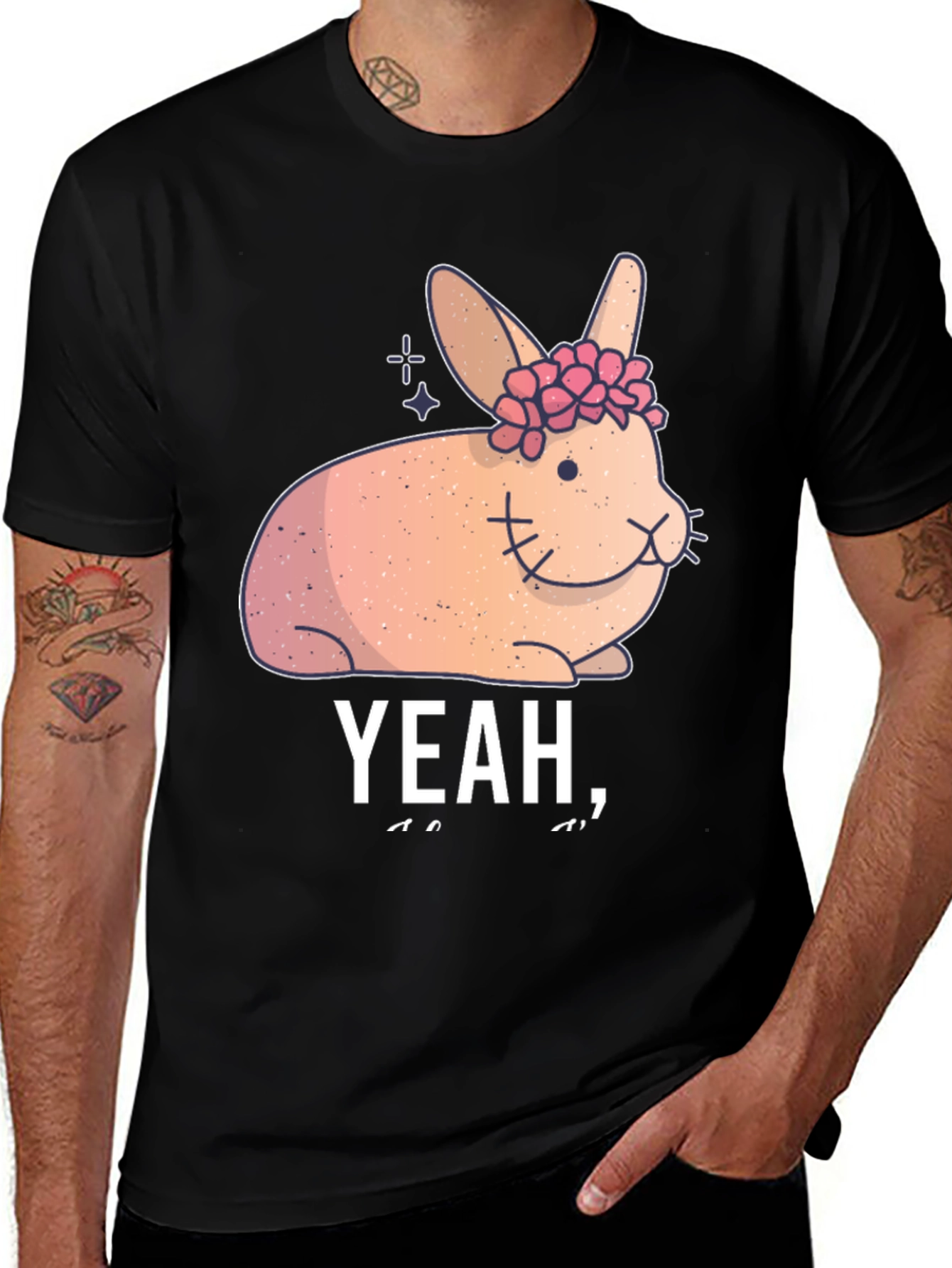 Variant 11 of Cute Floral Bunny Graphic Tee - "Yeah, I..."