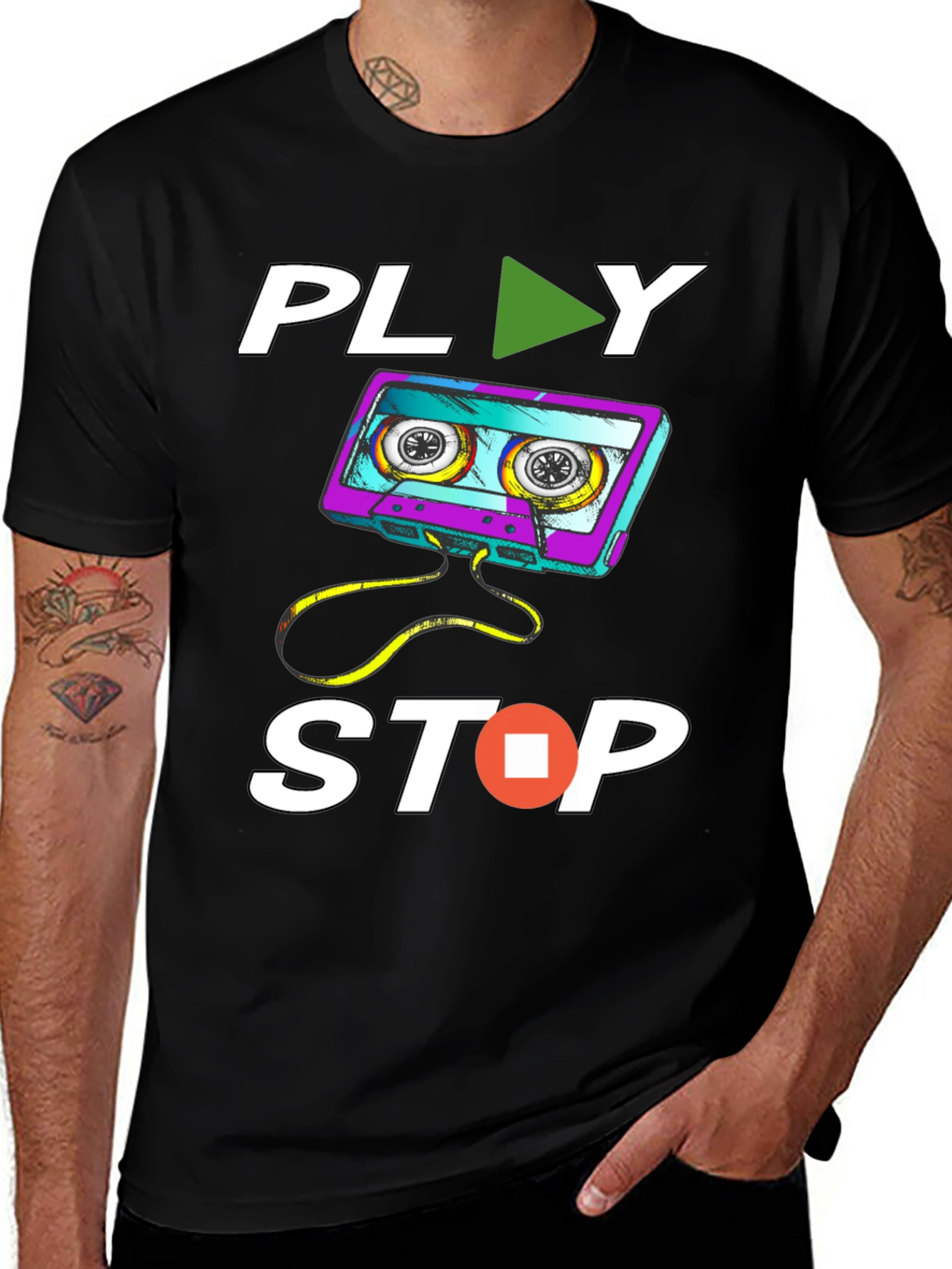 Variant 24 of Retro Play Stop Cassette Tape T-Shirt