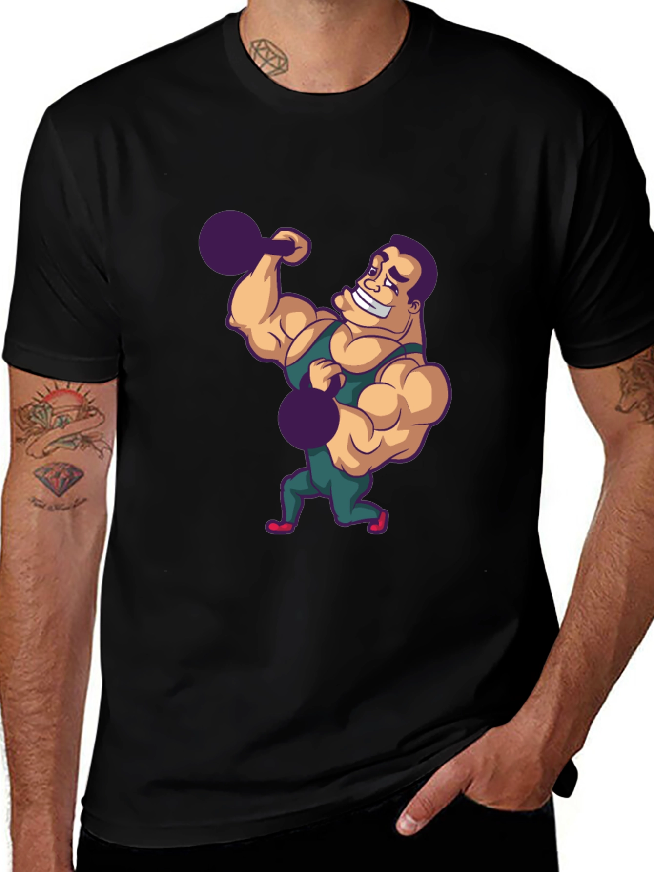 Variant 25 of Funny Bodybuilder Graphic Tee - Black Cotton T-Shirt