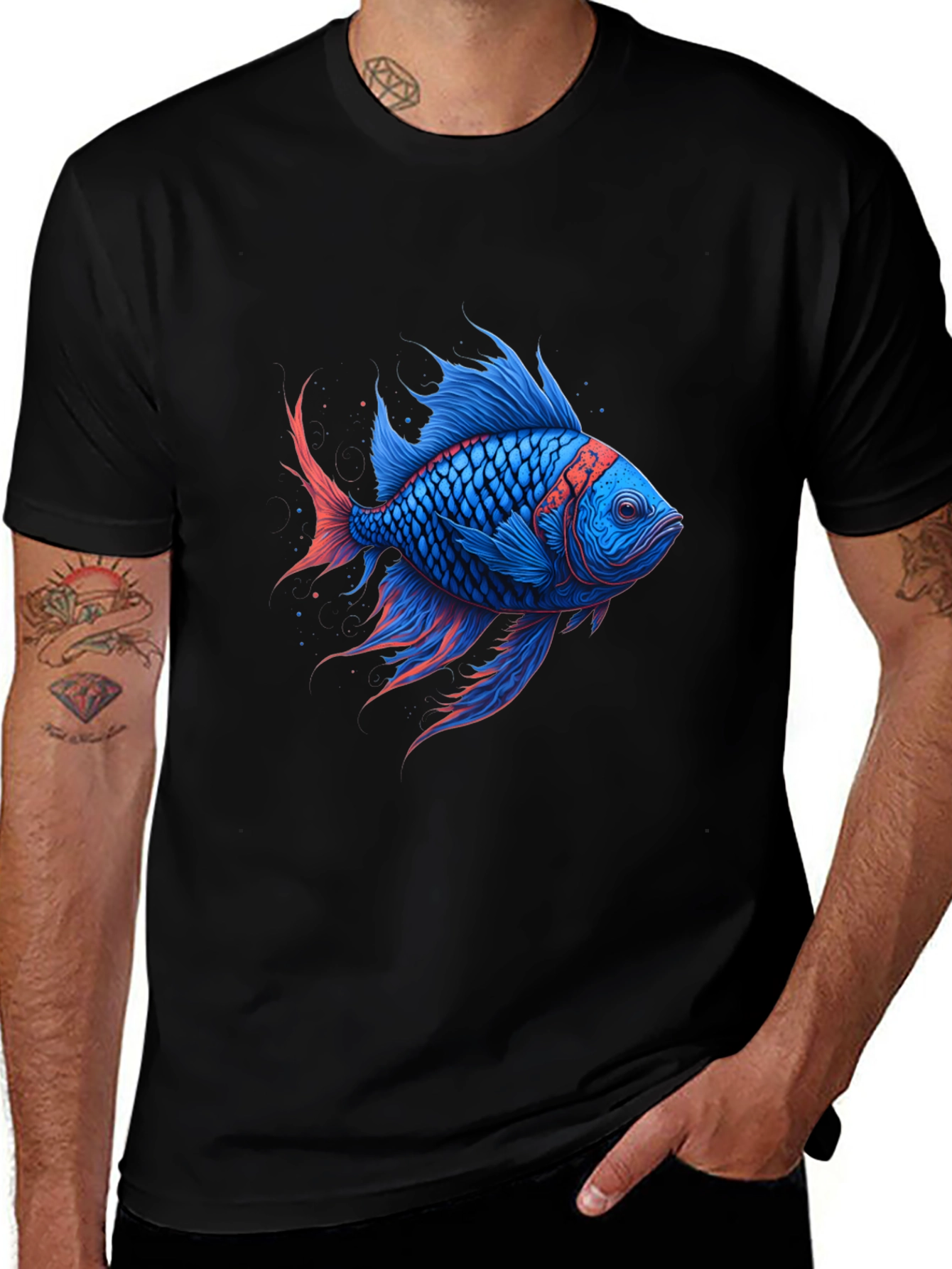 Variant 21 of Vivid Blue Fish Graphic T-Shirt