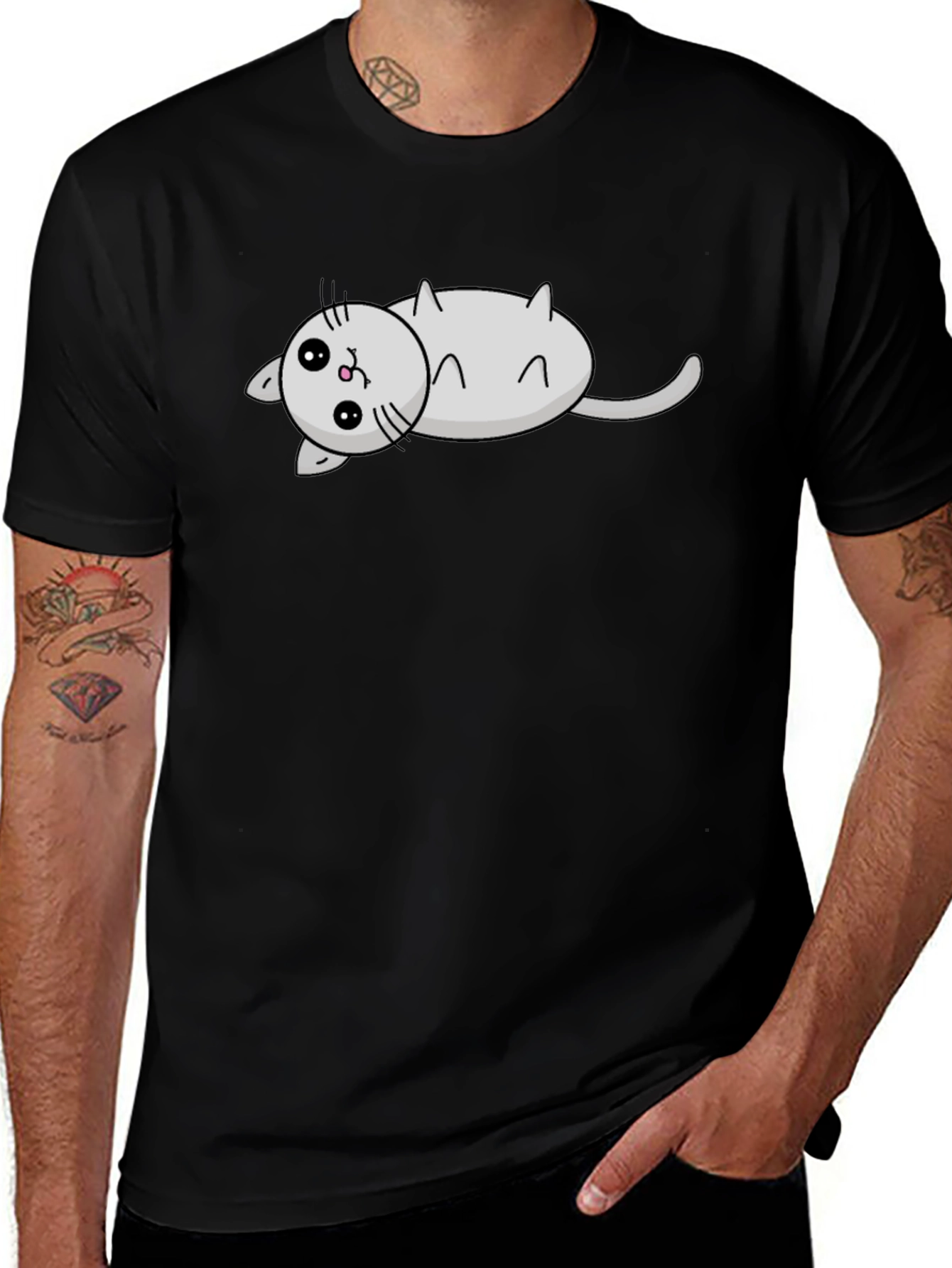 Variant 23 of Cute Cartoon Cat Graphic Black T-Shirt