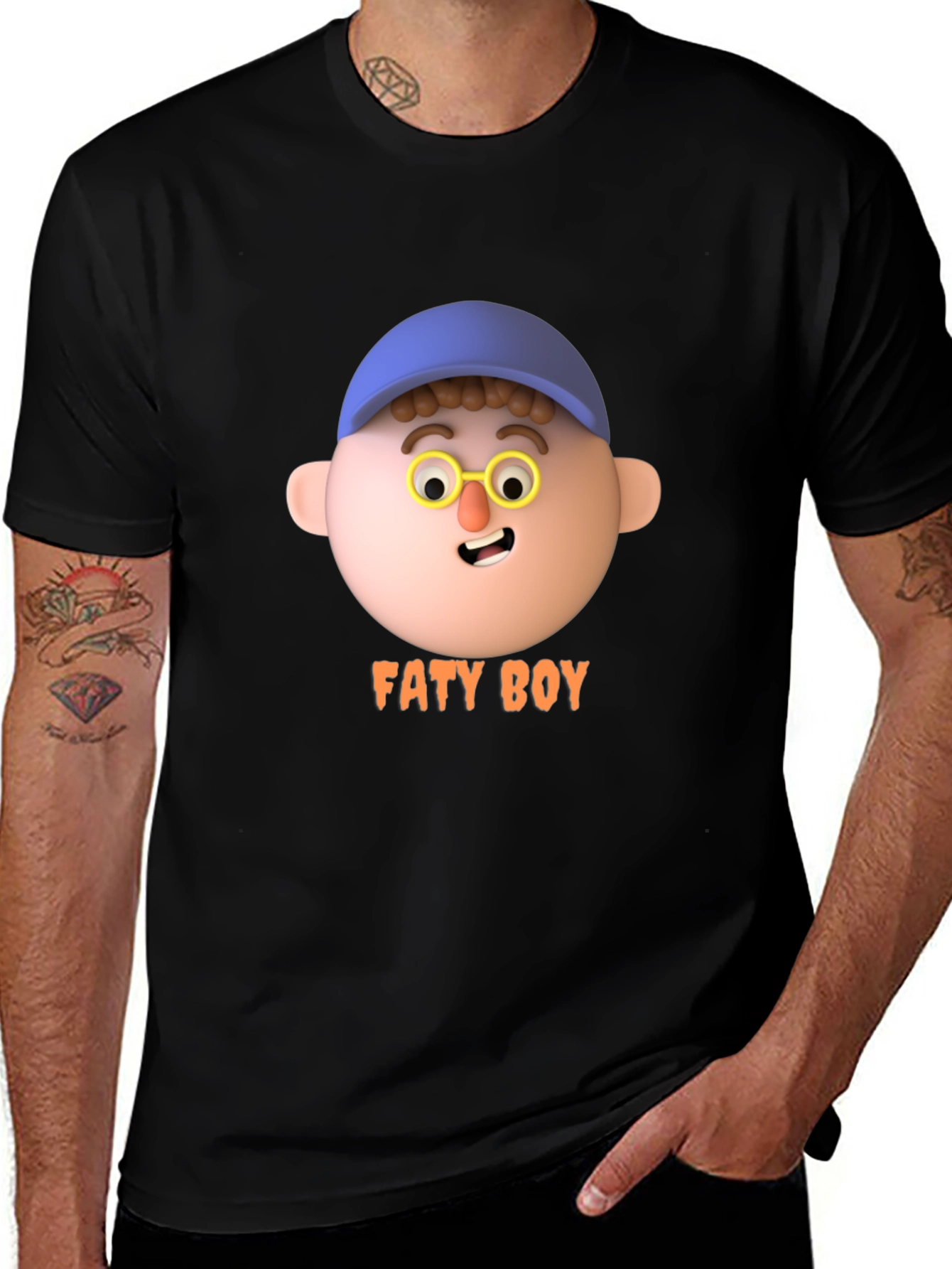 Variant 19 of Funny "Faty Boy" Graphic Tee - Black Cotton T-Shirt