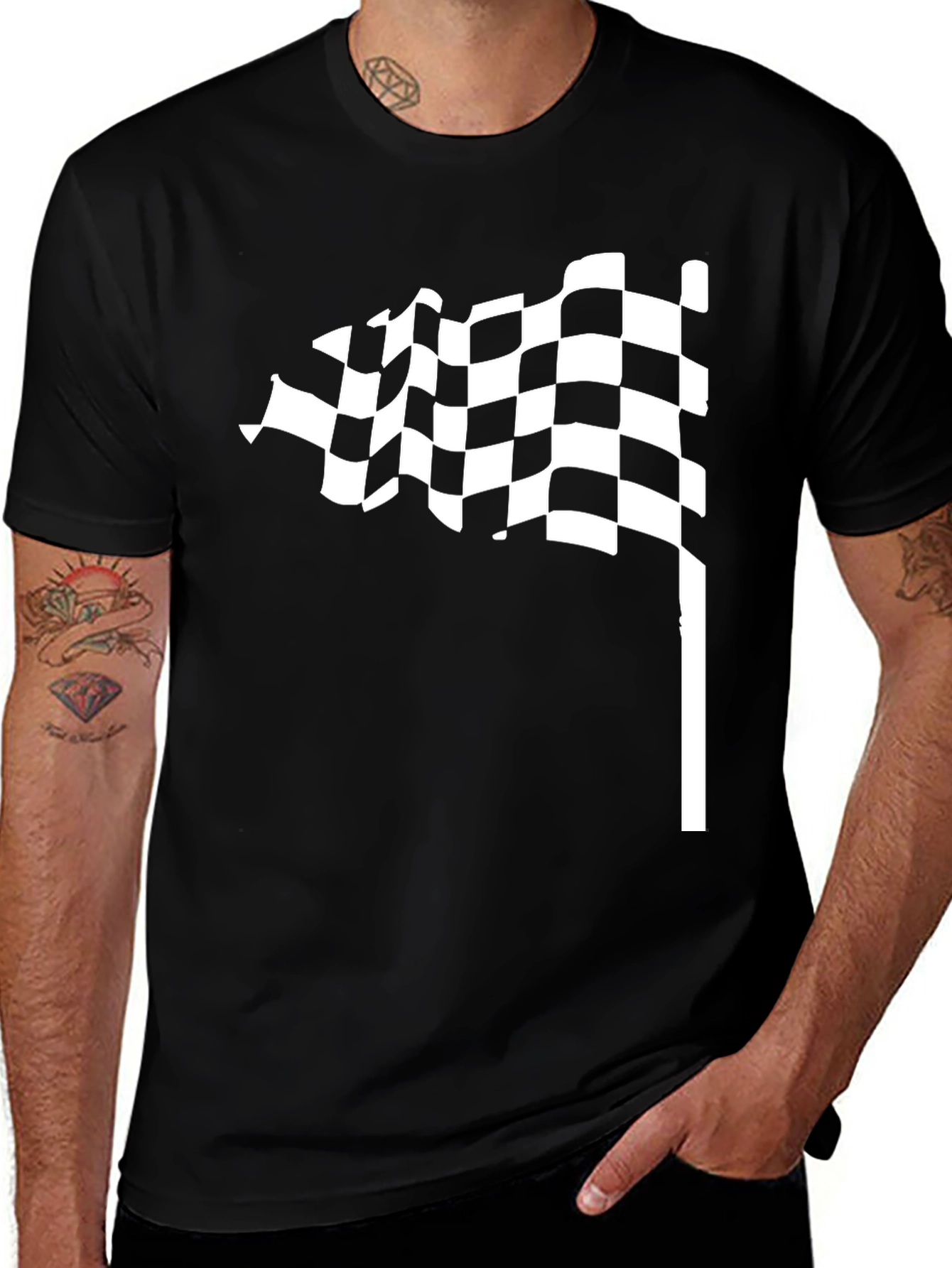 Variant 23 of Checkered Flag Black T-Shirt - Racing Style