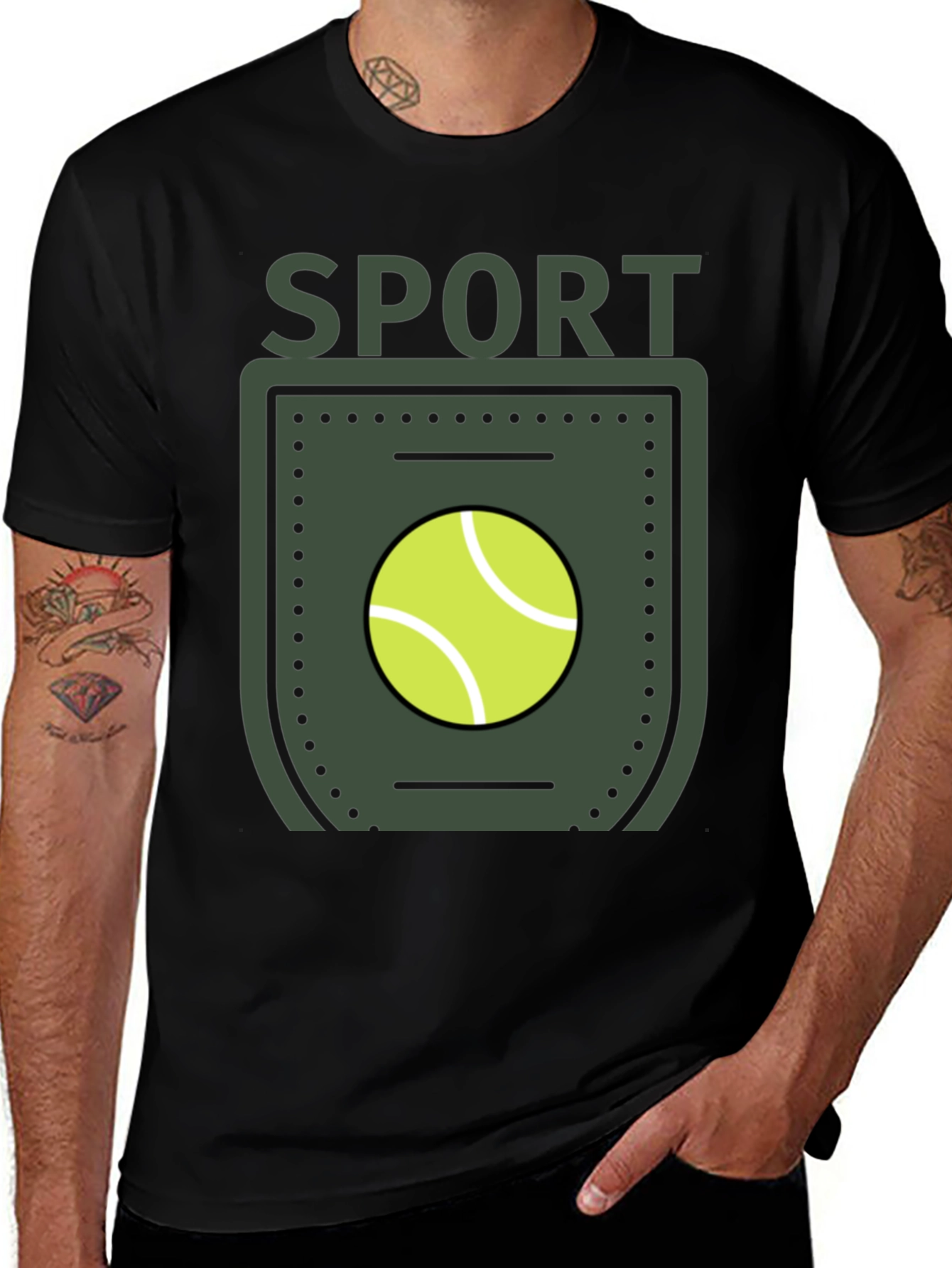 Variant 28 of Sport Tennis Ball Graphic Tee - Casual Black T-Shirt