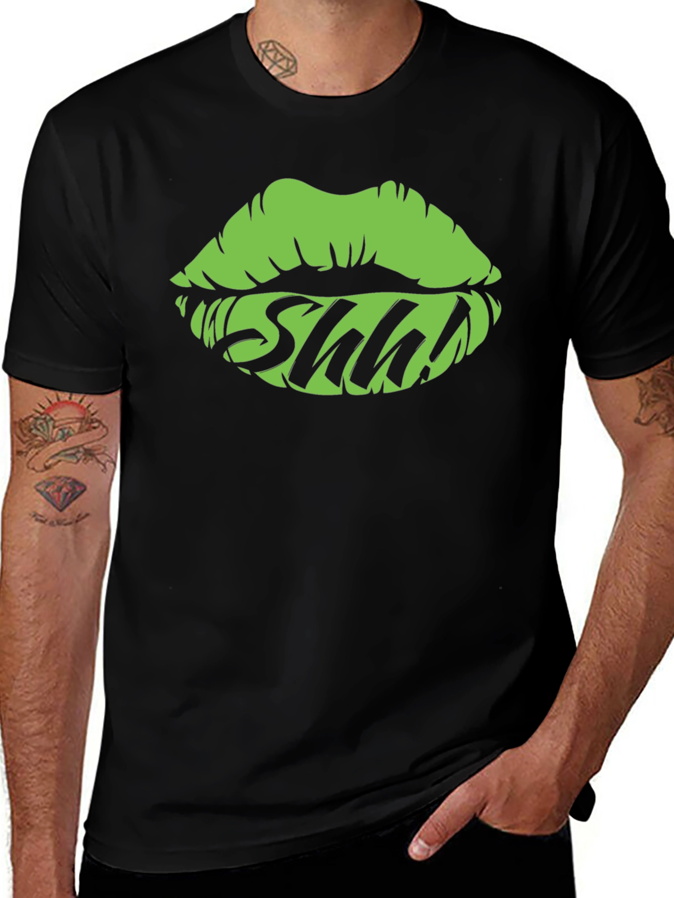 Variant 12 of Shhh! Lips Graphic Tee - Trendy Statement T-Shirt