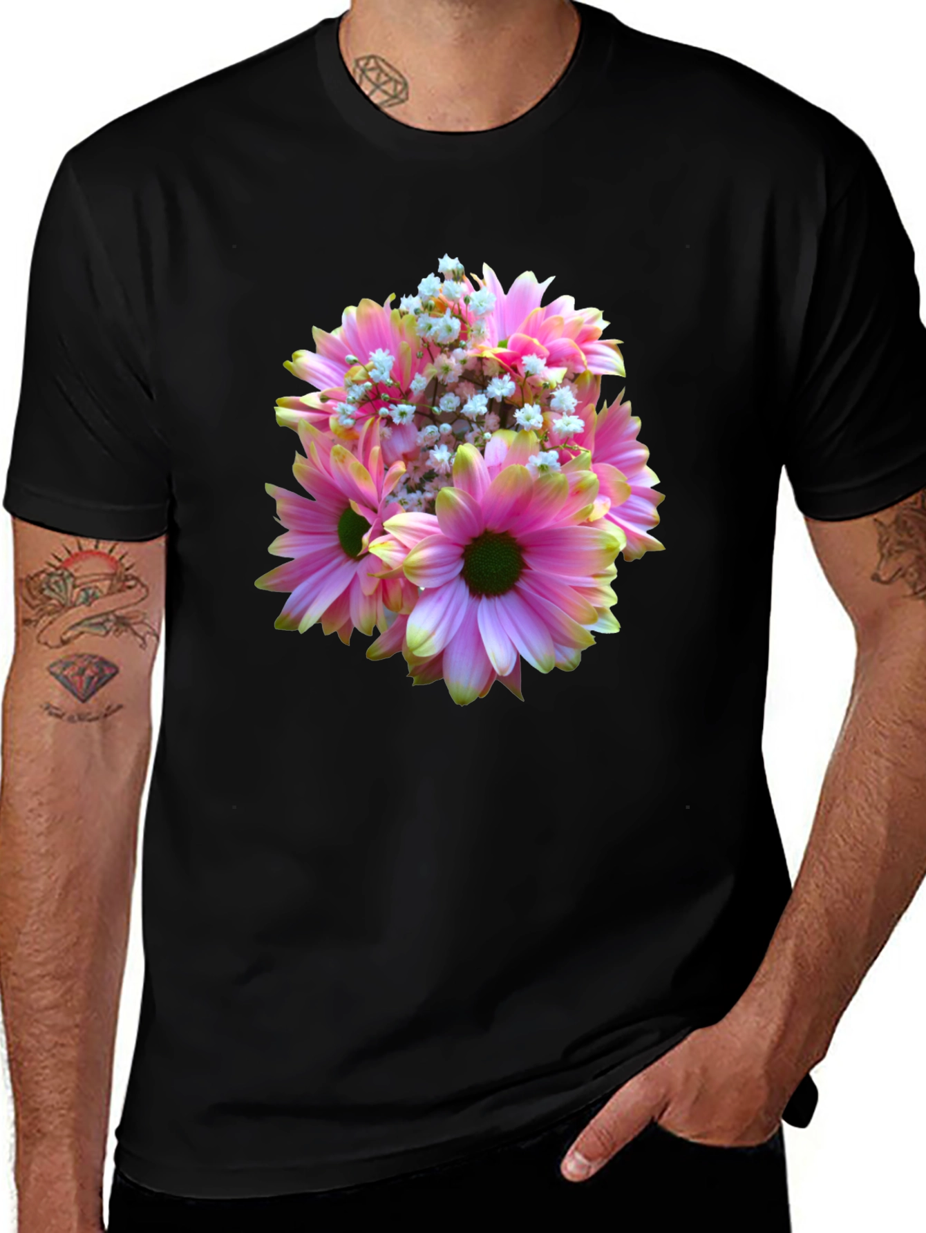 Variant 20 of Floral Print Black T-Shirt