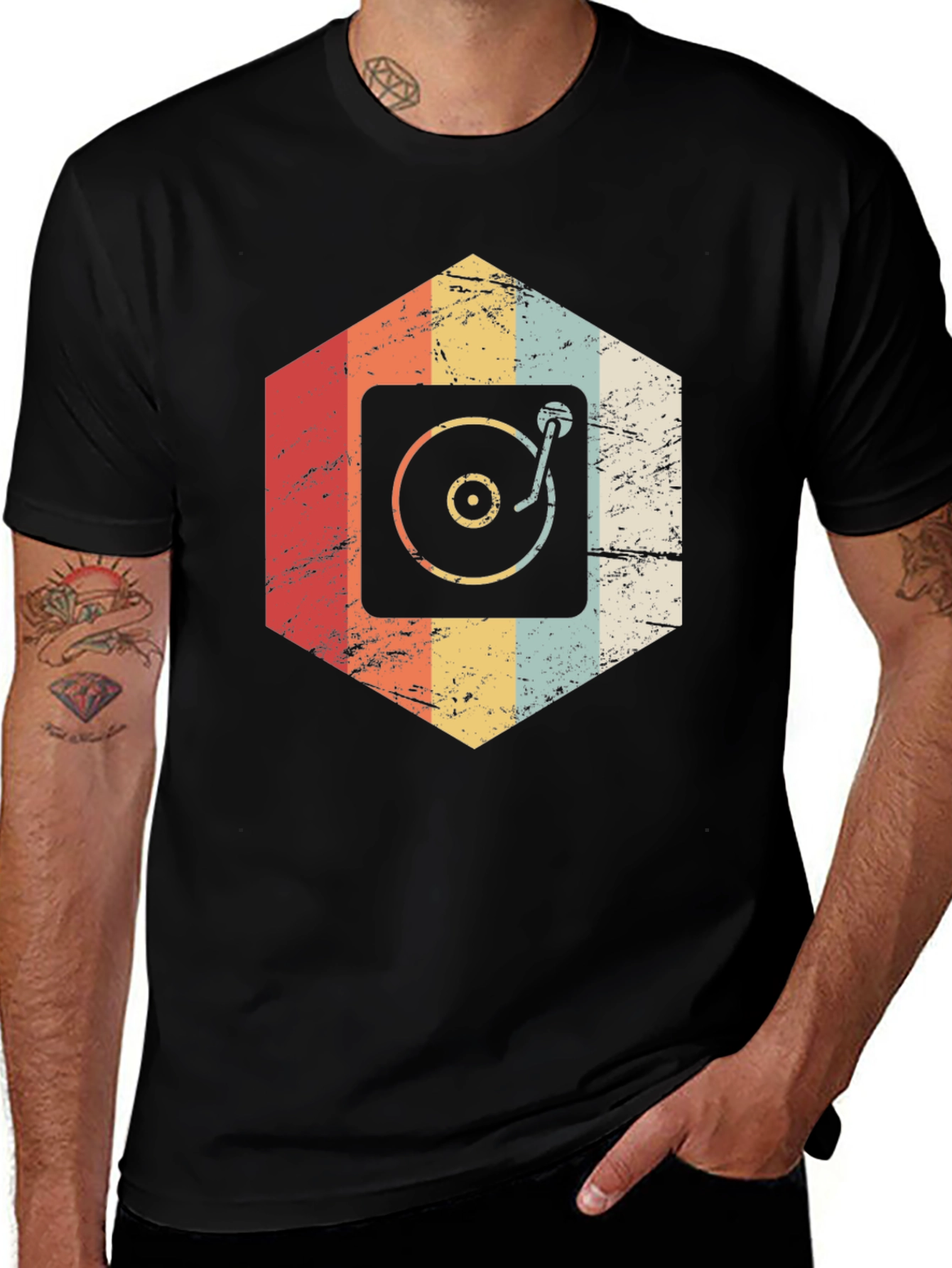 Variant 5 of Retro Turntable Black T-Shirt