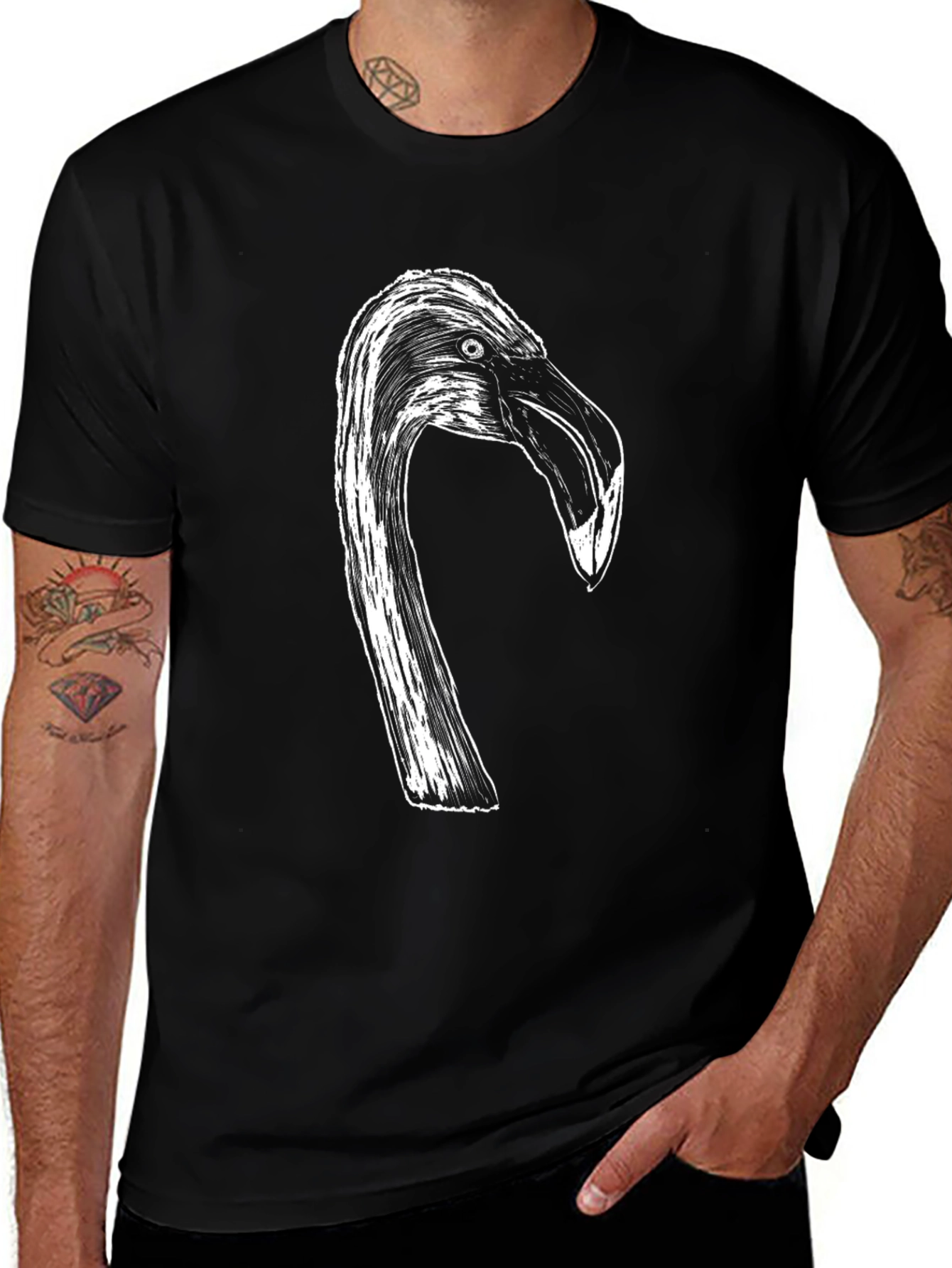 Variant 17 of Flamingo Head Graphic Black T-Shirt