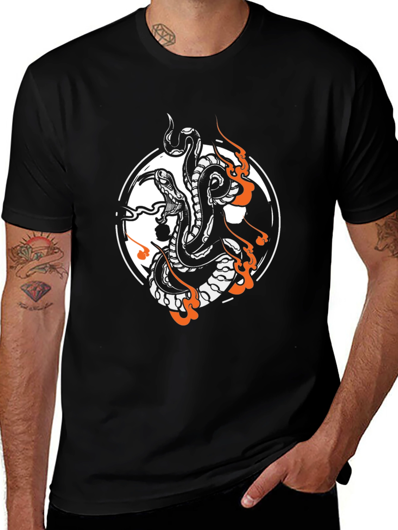 Variant 9 of Snake Tattoo Graphic Tee - Black Cotton Blend