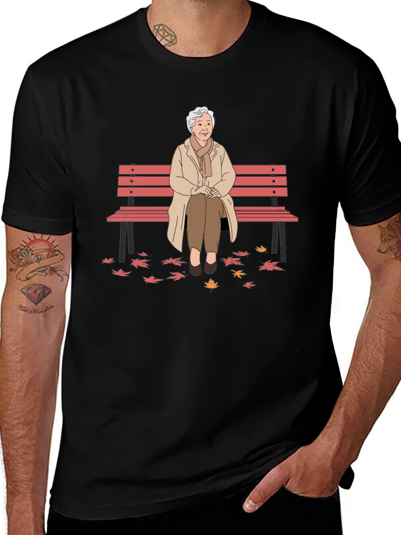 Variant 19 of Grandma Bench T-Shirt - Autumn Vibes Graphic Tee