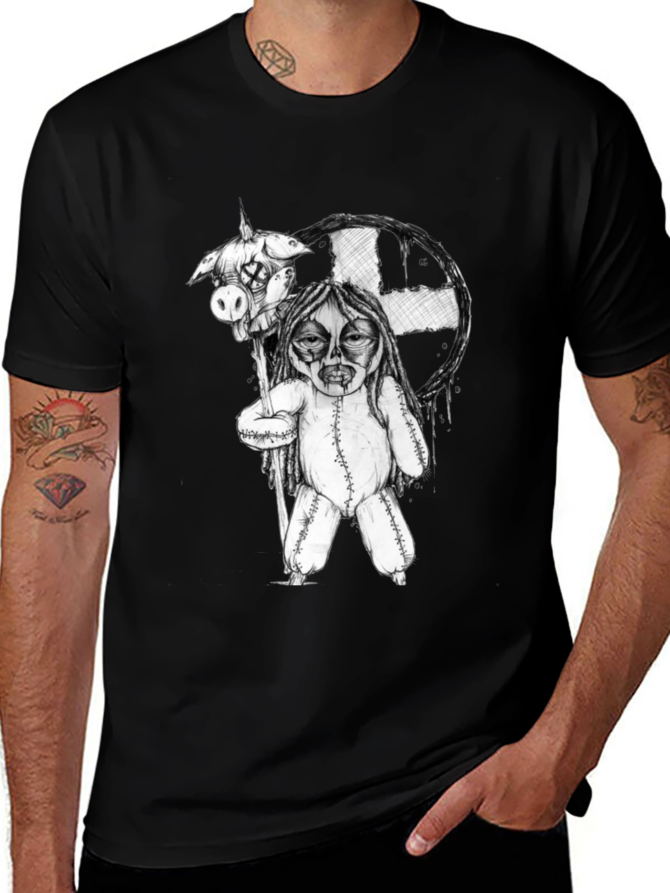 Variant 16 of Creepy Doll Graphic Tee - Black T-Shirt