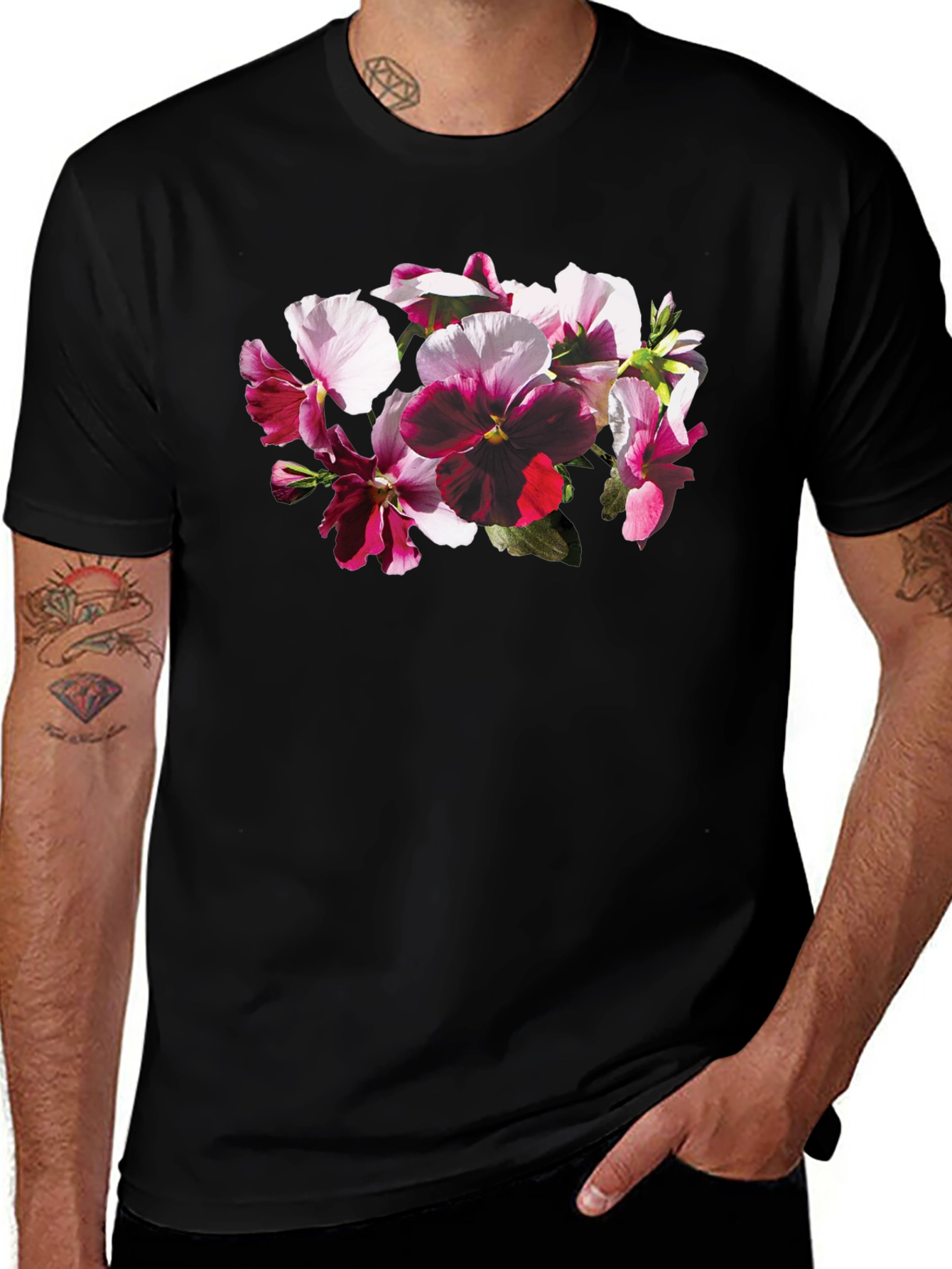 Variant 14 of Floral Bouquet Graphic Black T-Shirt