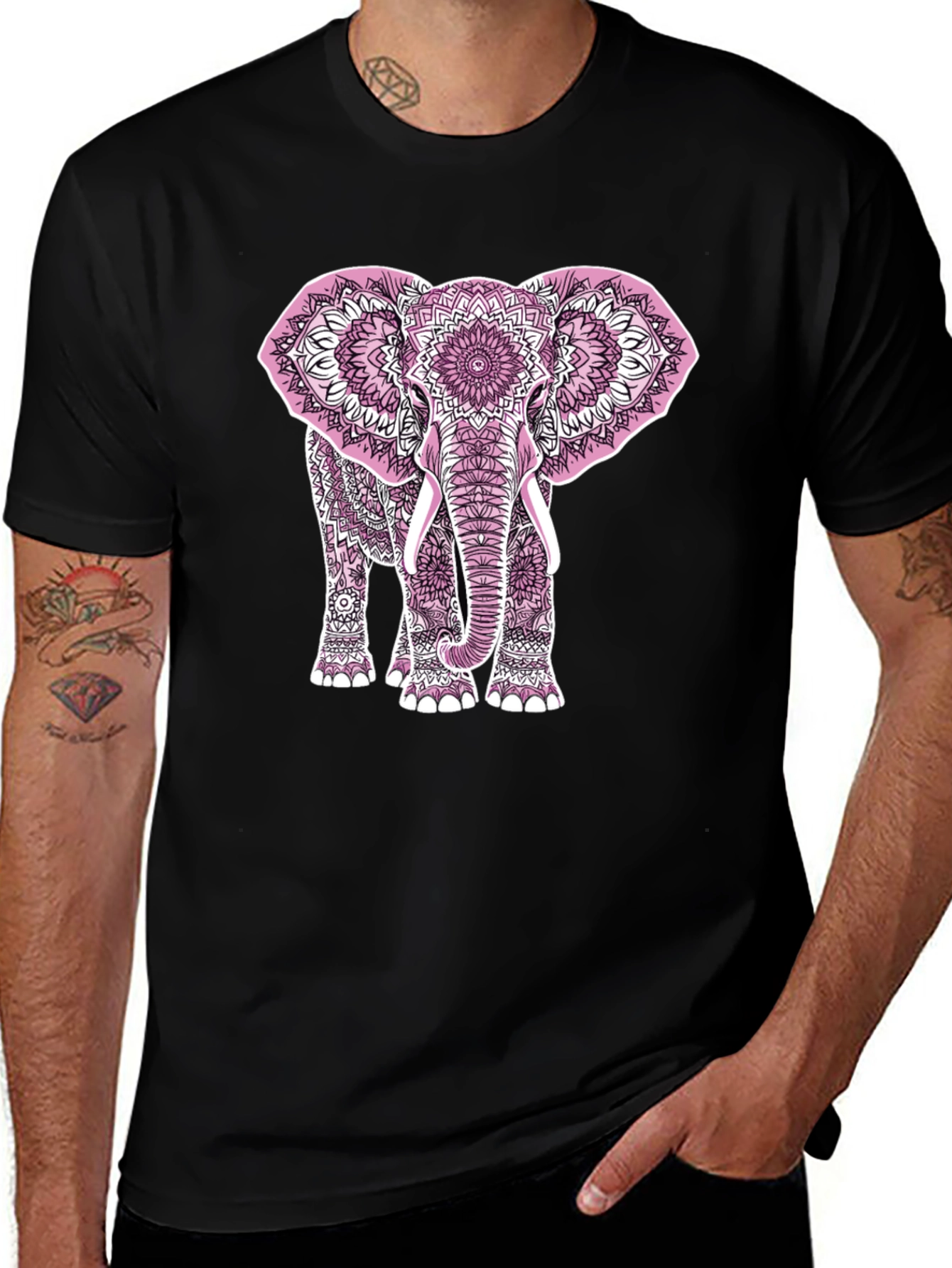 Variant 16 of Elephant Mandala Graphic Tee - Stylish Men's Black T-Shirt