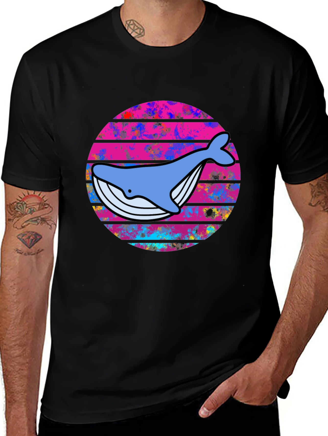 Variant 4 of Retro Whale Graphic Tee - Black Cotton T-Shirt