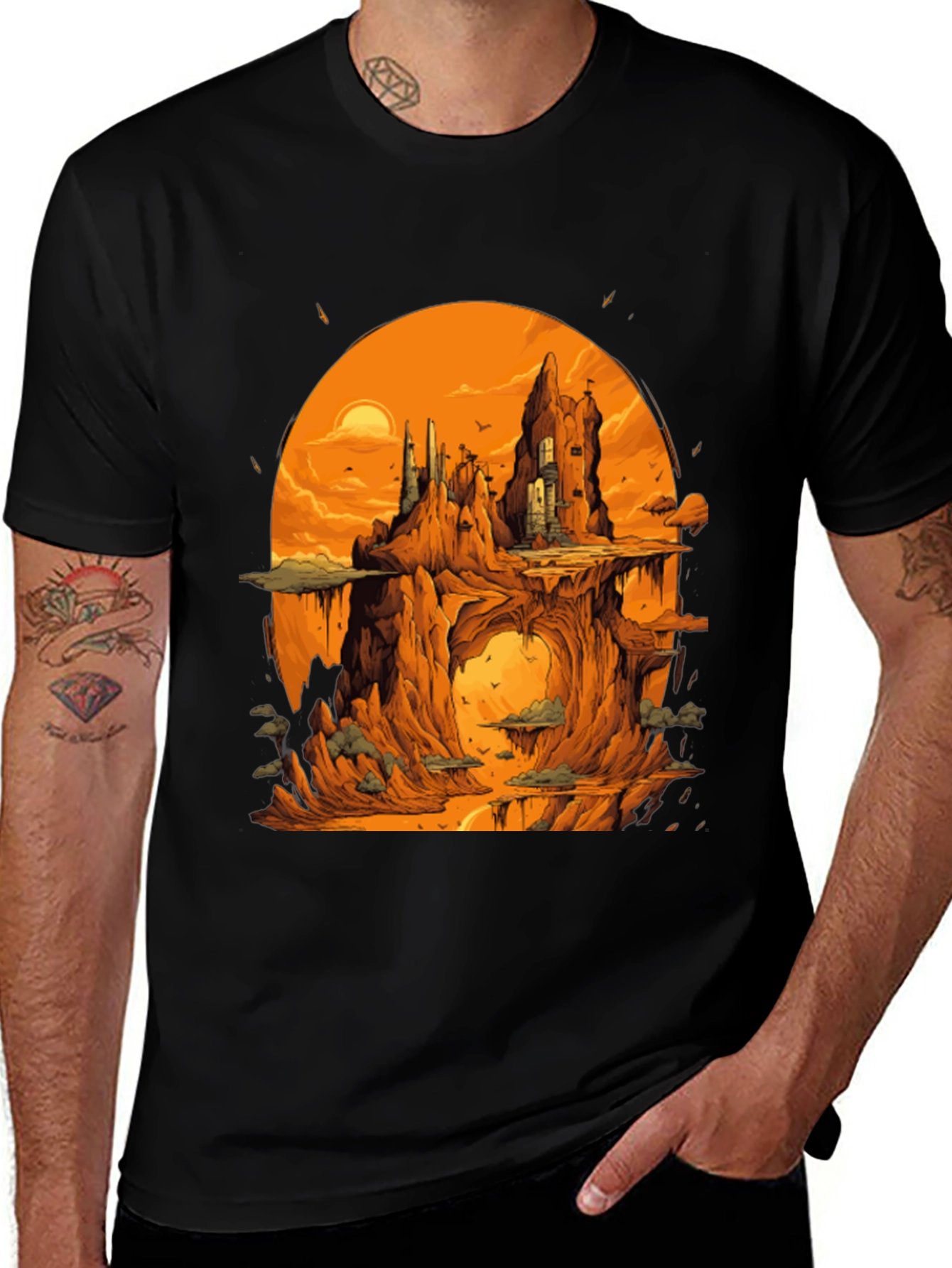 Black Fantasy Landscape Black Graphic Tee main image