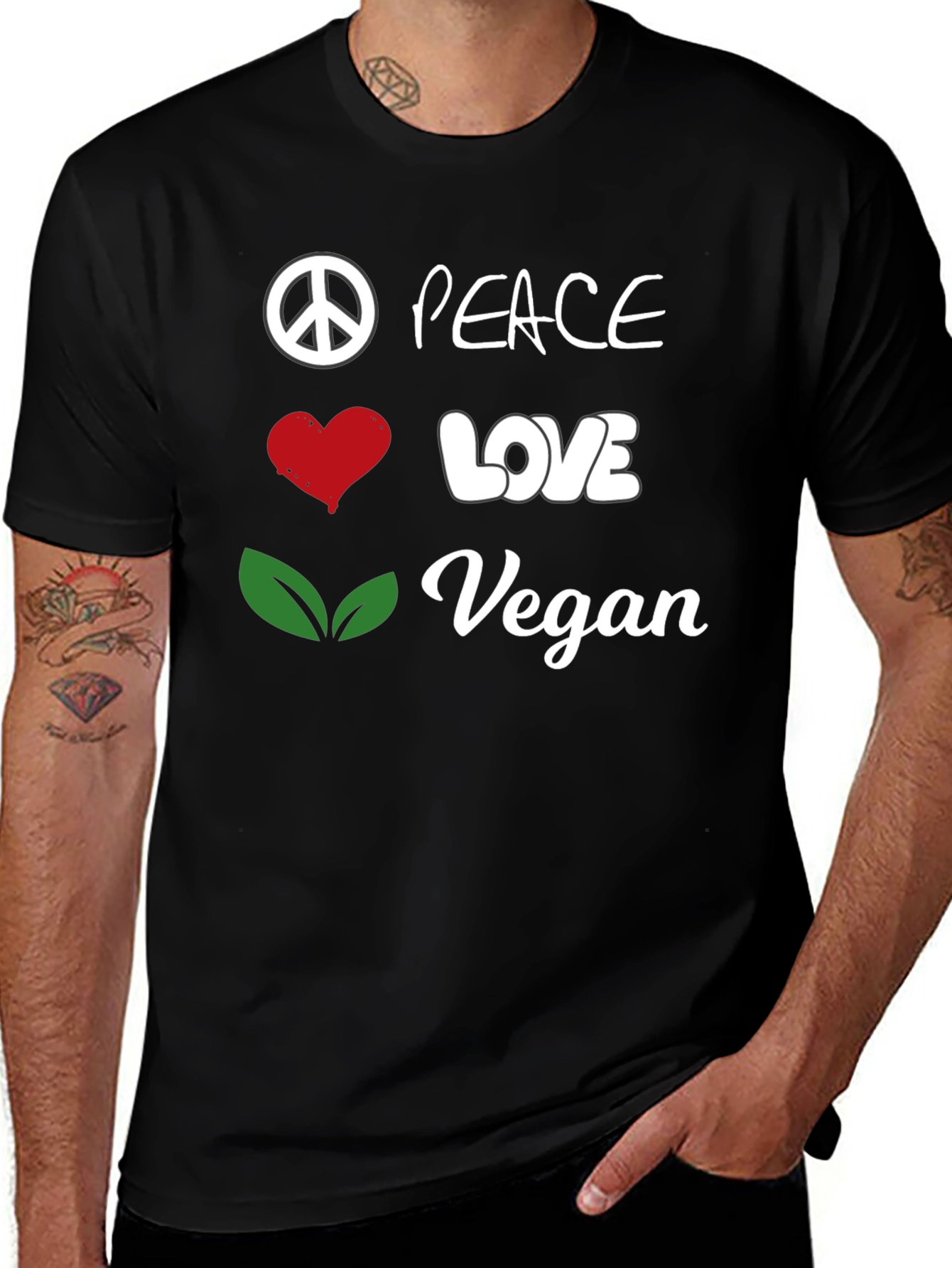 Variant 11 of Peace Love Vegan Black T-Shirt