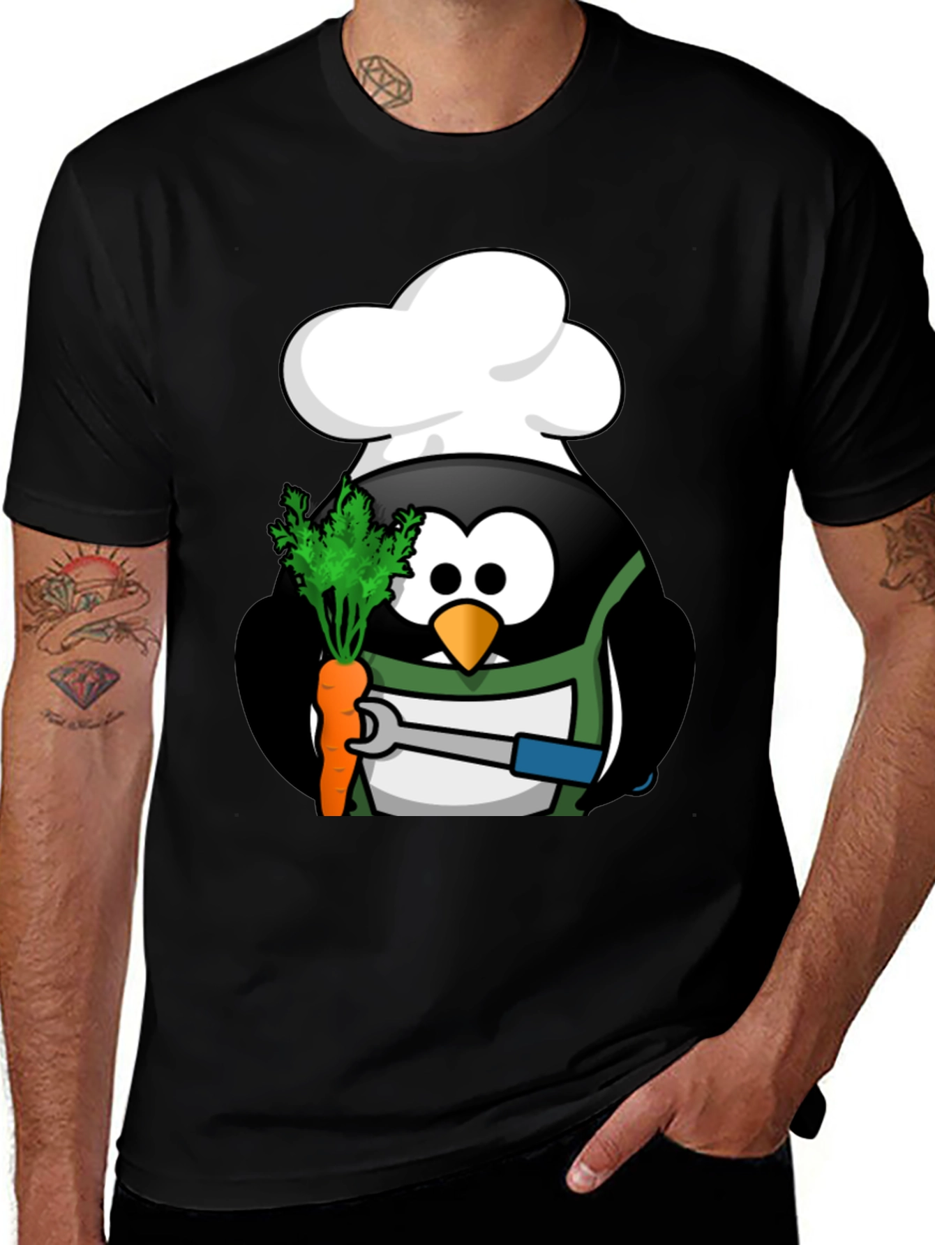 Variant 5 of Chef Penguin Cartoon Black T-Shirt