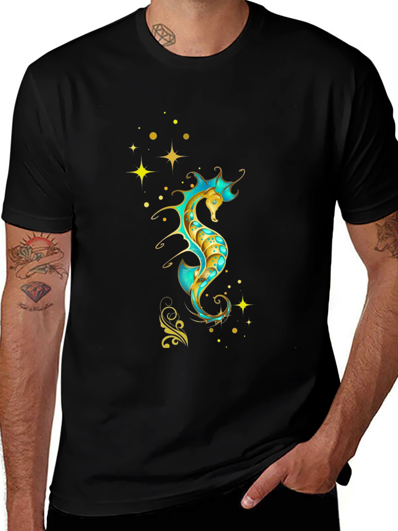 Variant 24 of Seahorse Graphic Tee - Stylish Men's Black T-Shirt