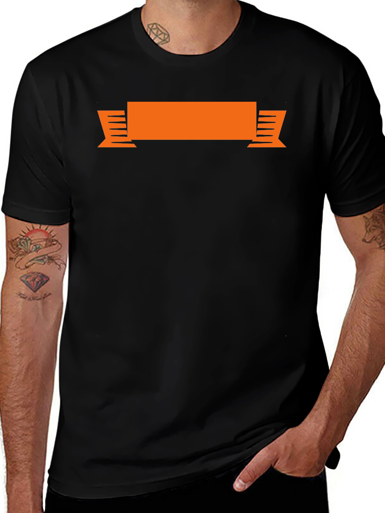 Variant 20 of Black Tee with Orange Banner Design