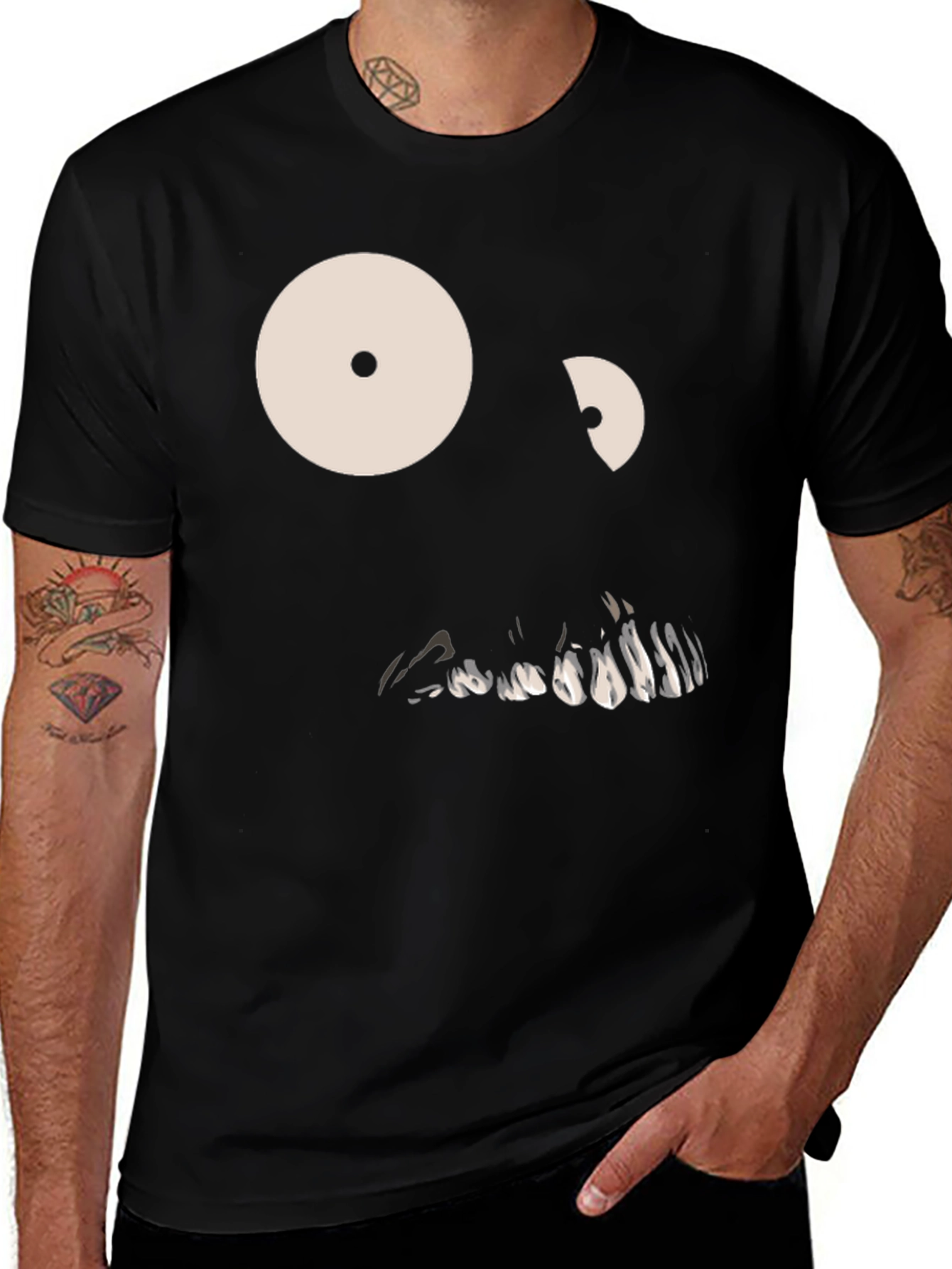 Variant 30 of Monster Face Graphic Print Black T-Shirt