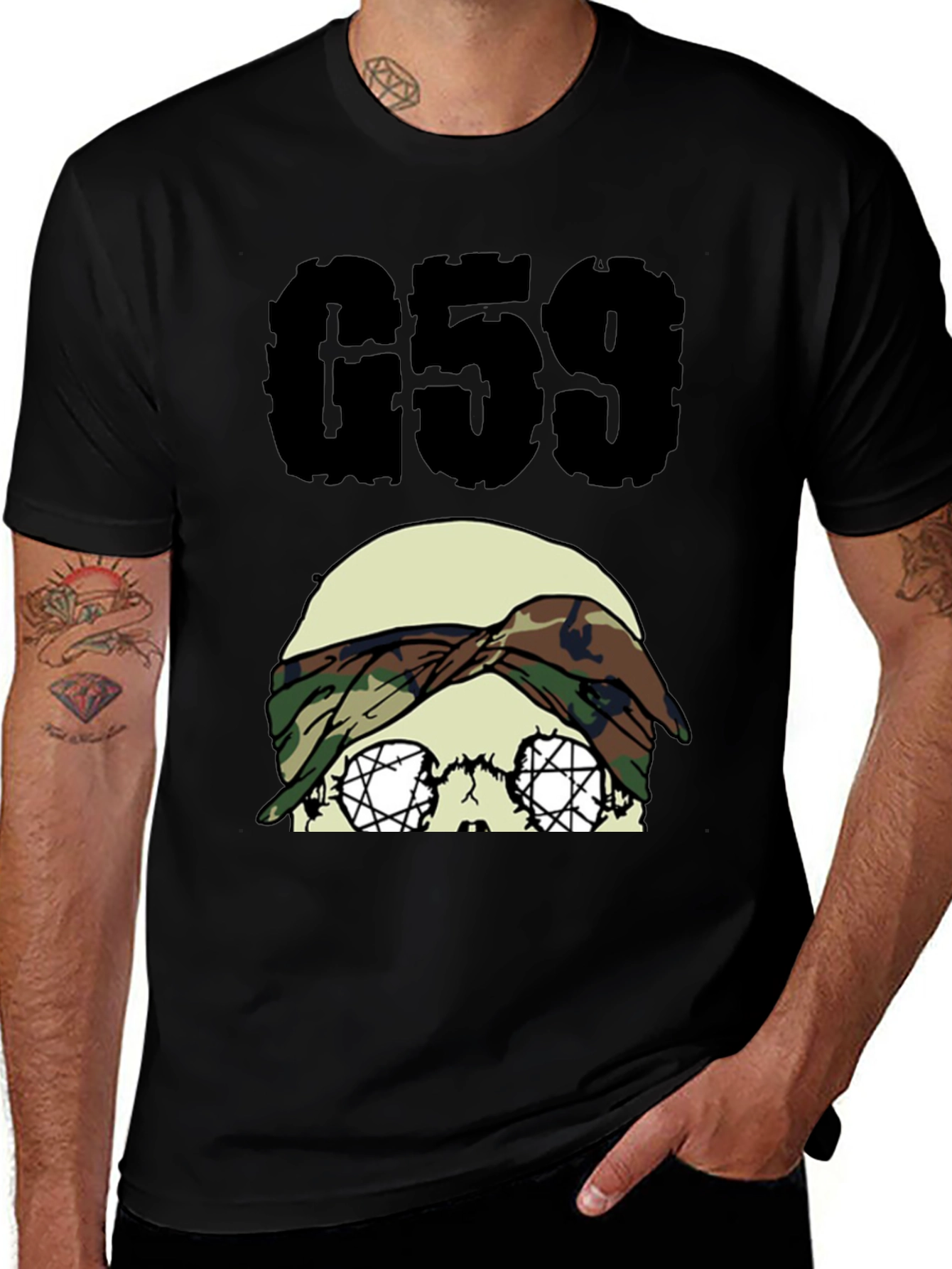 G59 Skull Camo Headband Black Graphic Tee