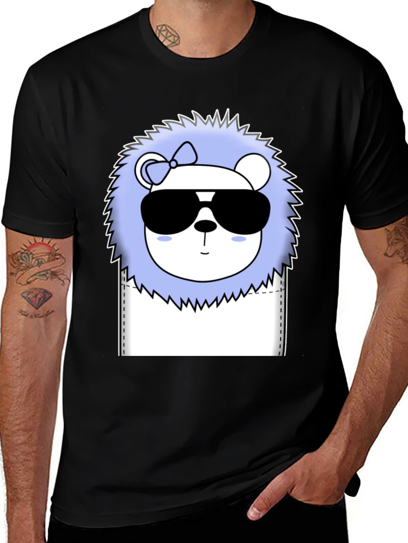 Variant 6 of Cool Cartoon Lion Graphic Tee - Black Cotton T-Shirt