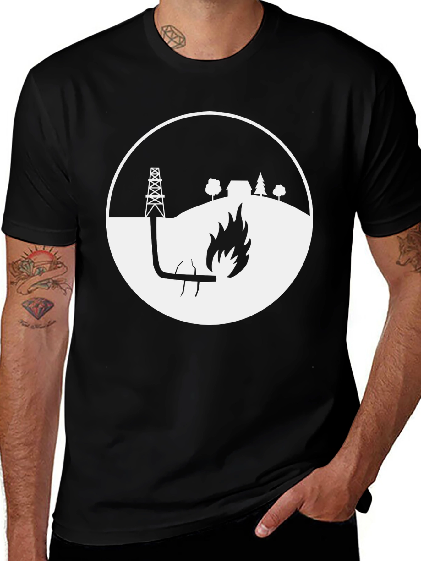 Oil Rig Flare Up Graphic Tee - Black