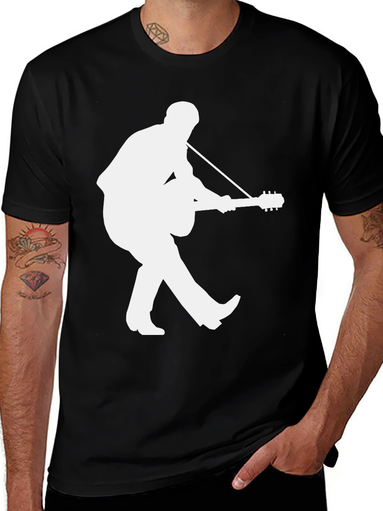 Variant 14 of Guitar Player Graphic Tee - Black Casual T-Shirt