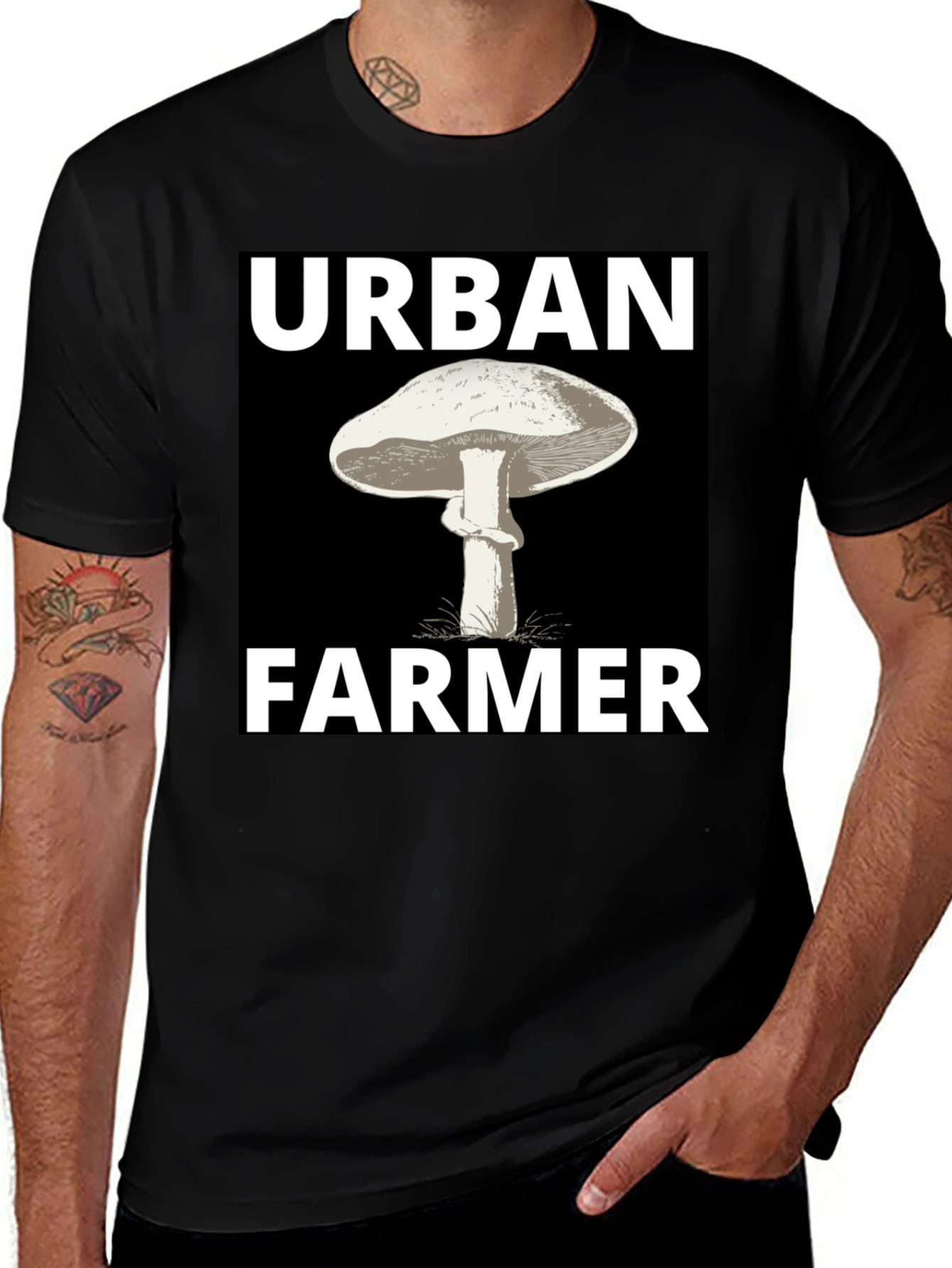 Variant 18 of Urban Farmer Graphic Tee - Black Mushroom Shirt