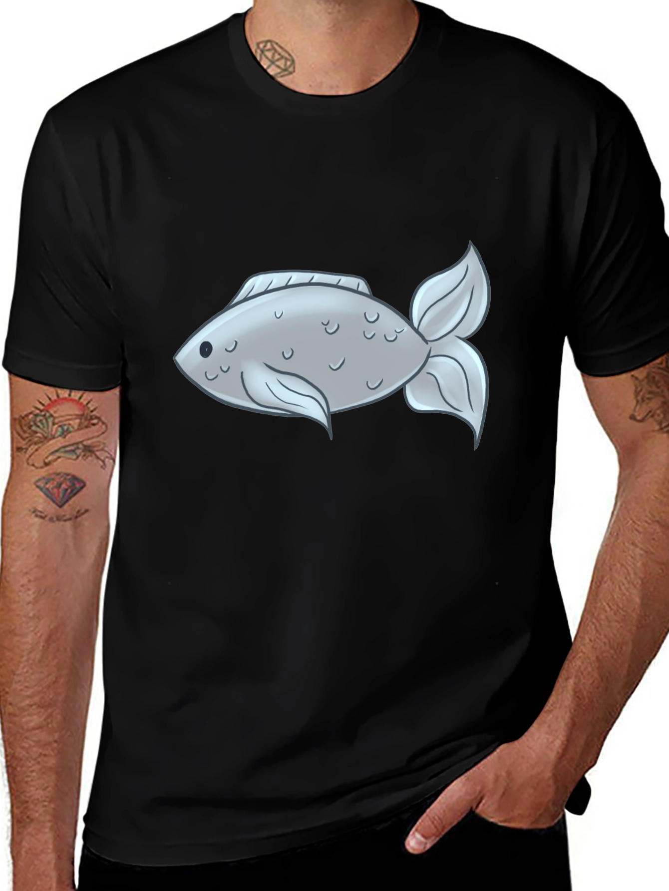 Fish Graphic Tee - Black Cotton T-Shirt