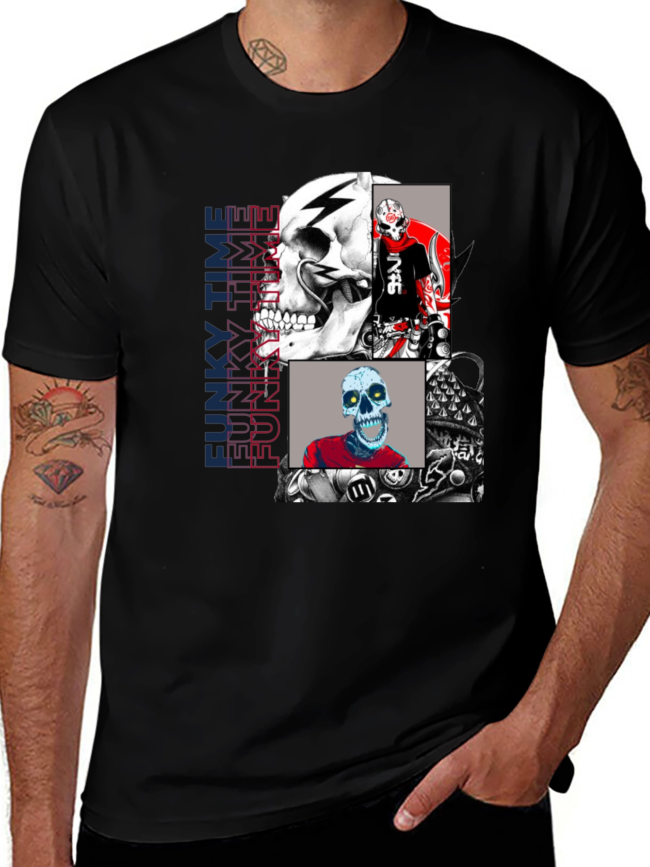 Variant 20 of Funky Time Skull Graphic Tee - Men's Fashion