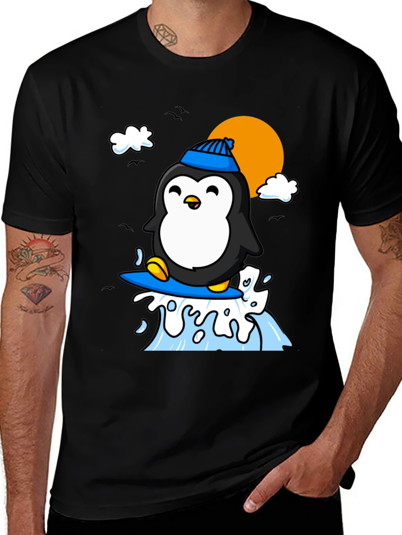 Variant 7 of Surfing Penguin Graphic Tee