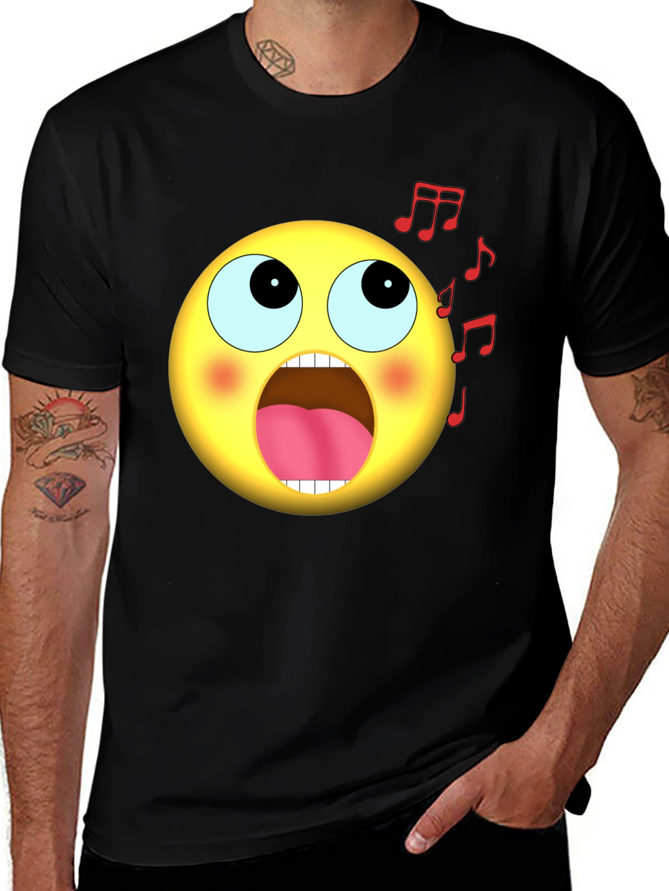 Variant 14 of Singing Emoji Graphic Black T-Shirt