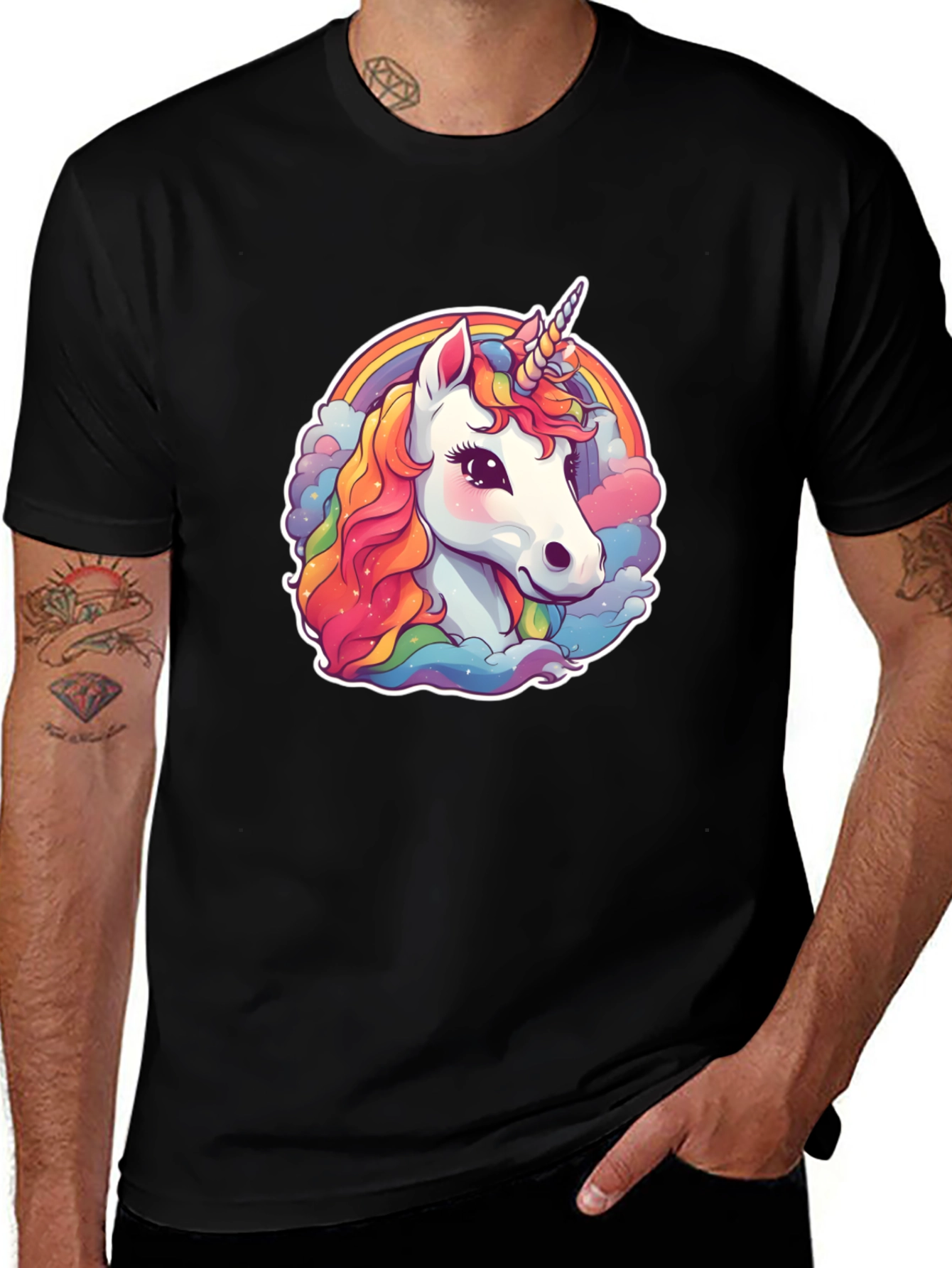 Variant 20 of Unicorn Rainbow Graphic Tee - Black Cotton Blend