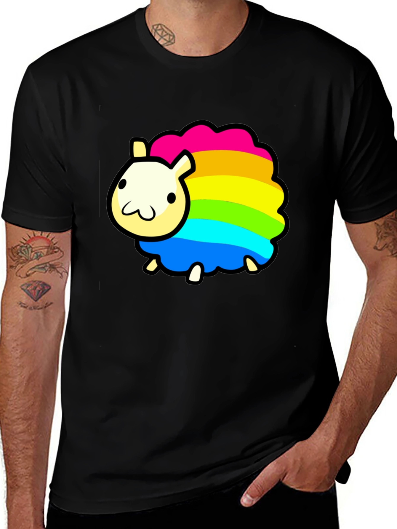 Variant 11 of Rainbow Sheep Graphic T-Shirt - Black