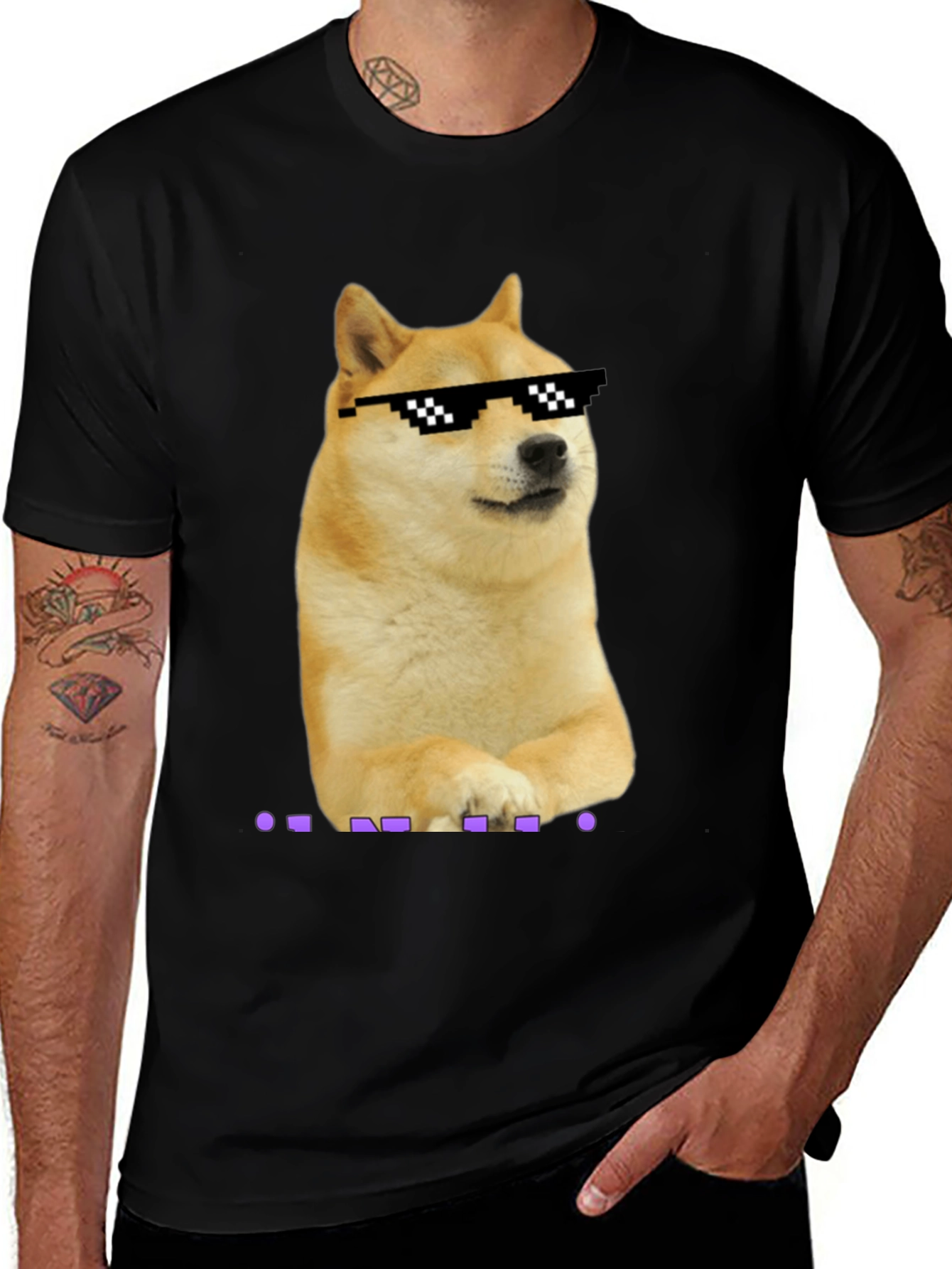 Variant 6 of Doge Meme Pixel Sunglasses T-Shirt - Black