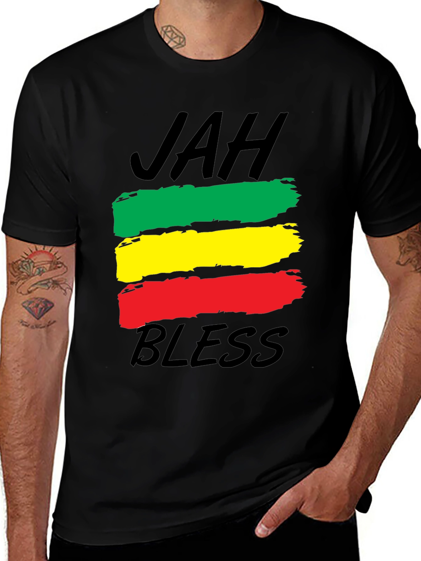 Variant 20 of Rasta Reggae Jah Bless T-Shirt - Black