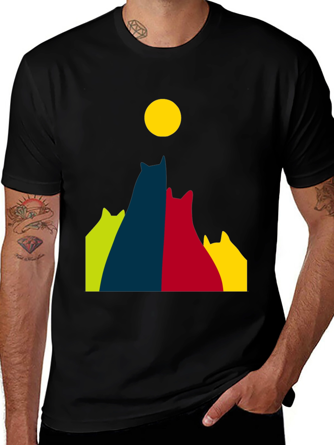 Variant 14 of Cats Under Moon Graphic Tee - Black