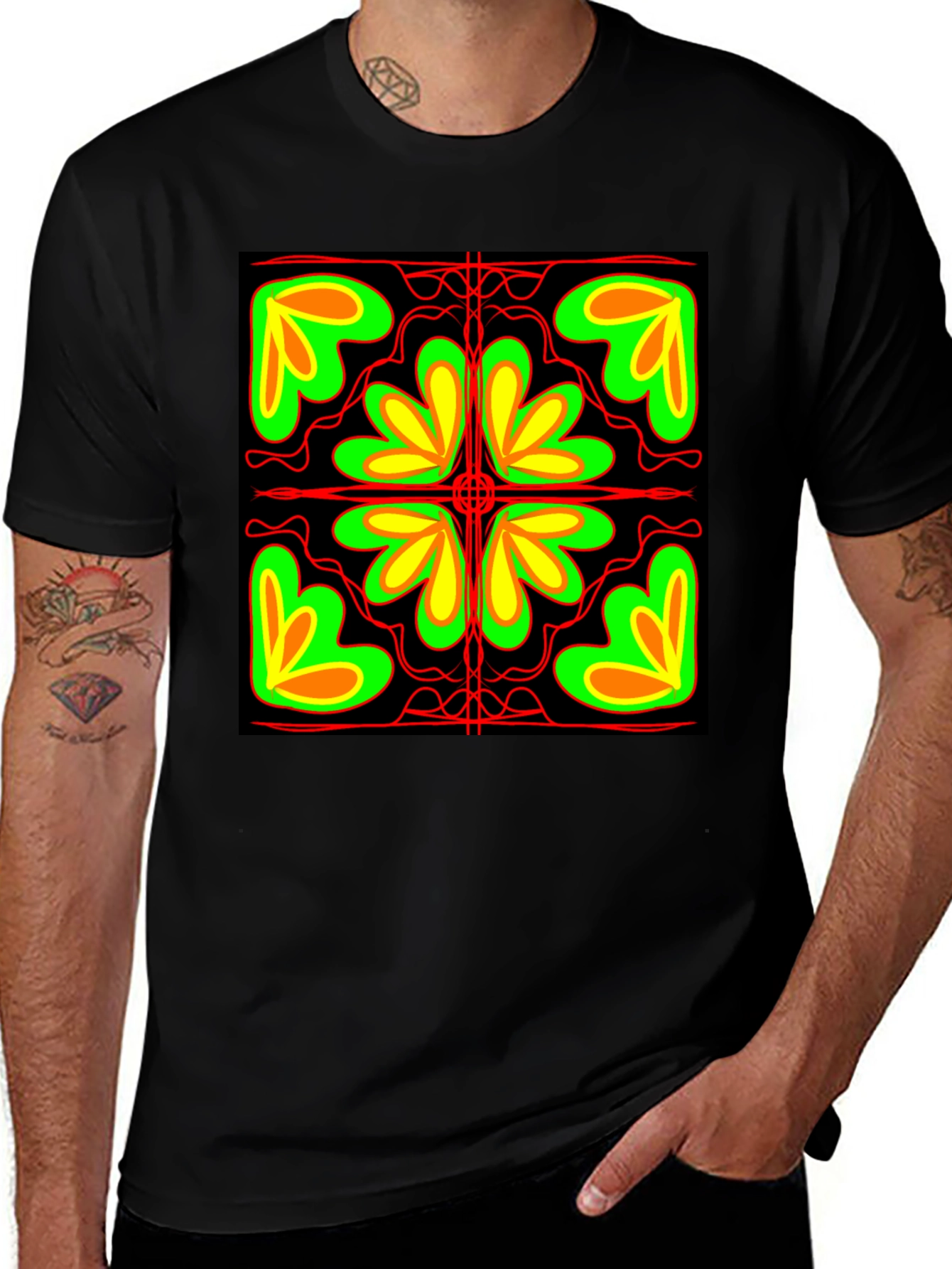 Variant 29 of Abstract Floral Graphic Black T-Shirt