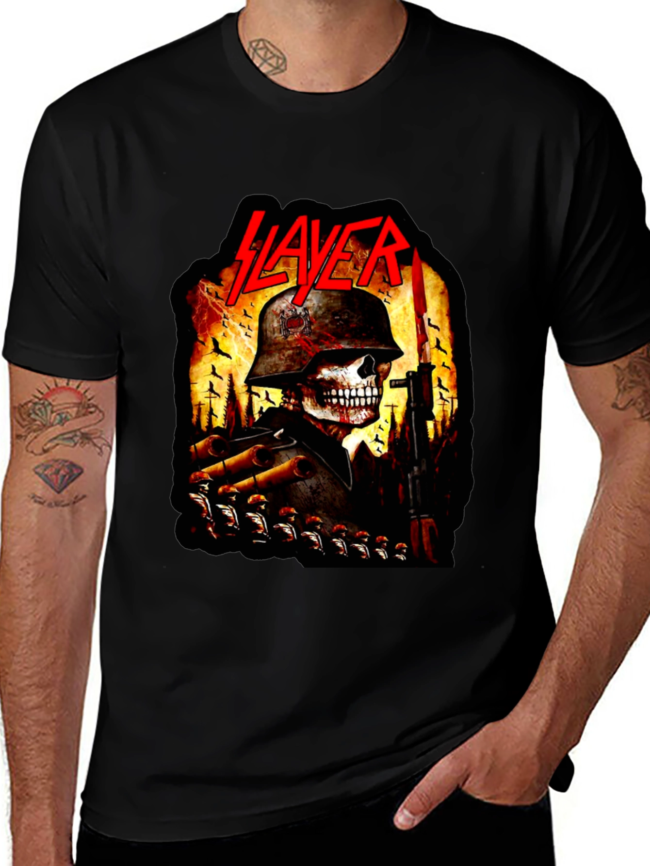 Slayer Band Skull Soldier Graphic Black T-Shirt
